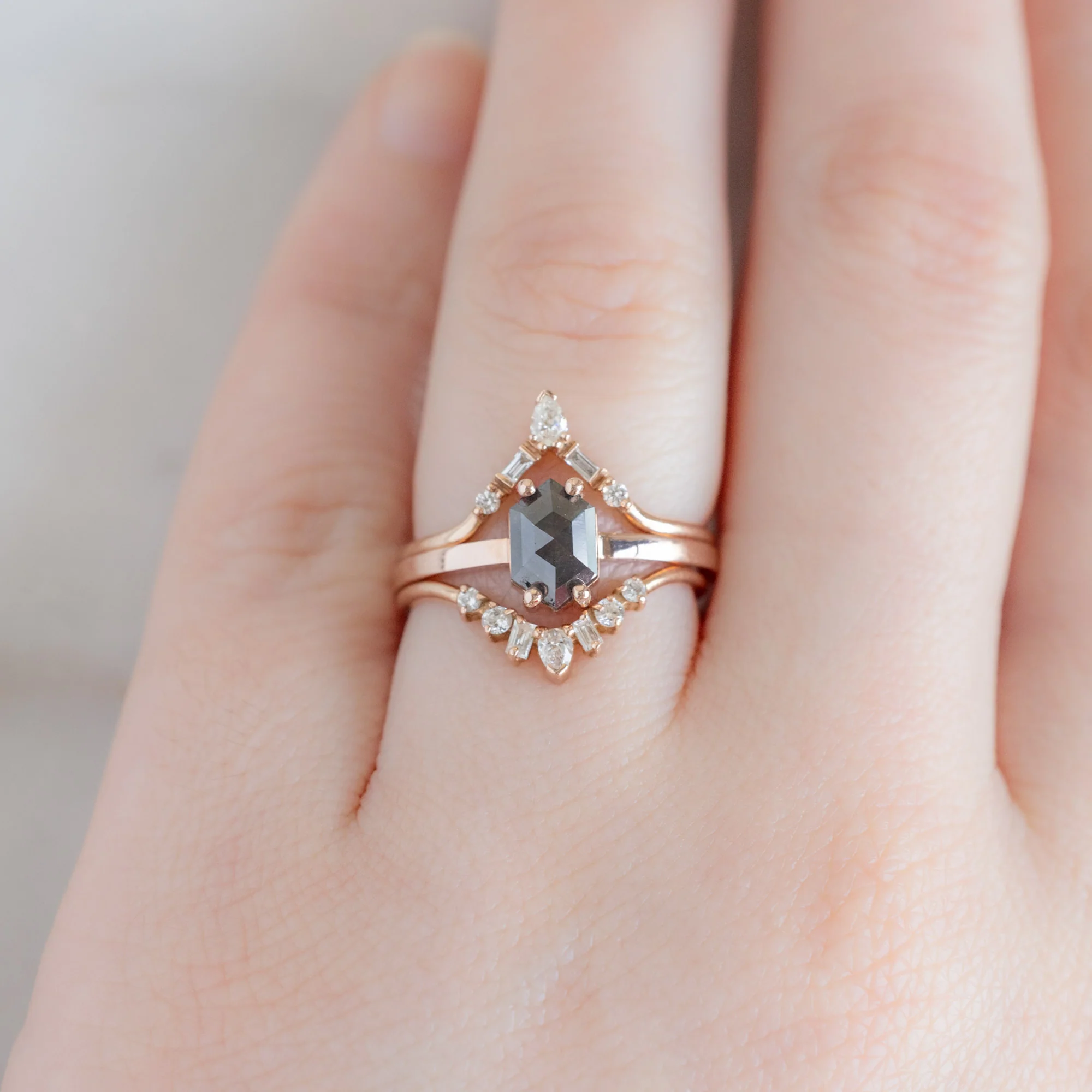 The Bryn Ring | 0.88ct Black Hexagon Diamond in 14K Rose Gold - Image 2