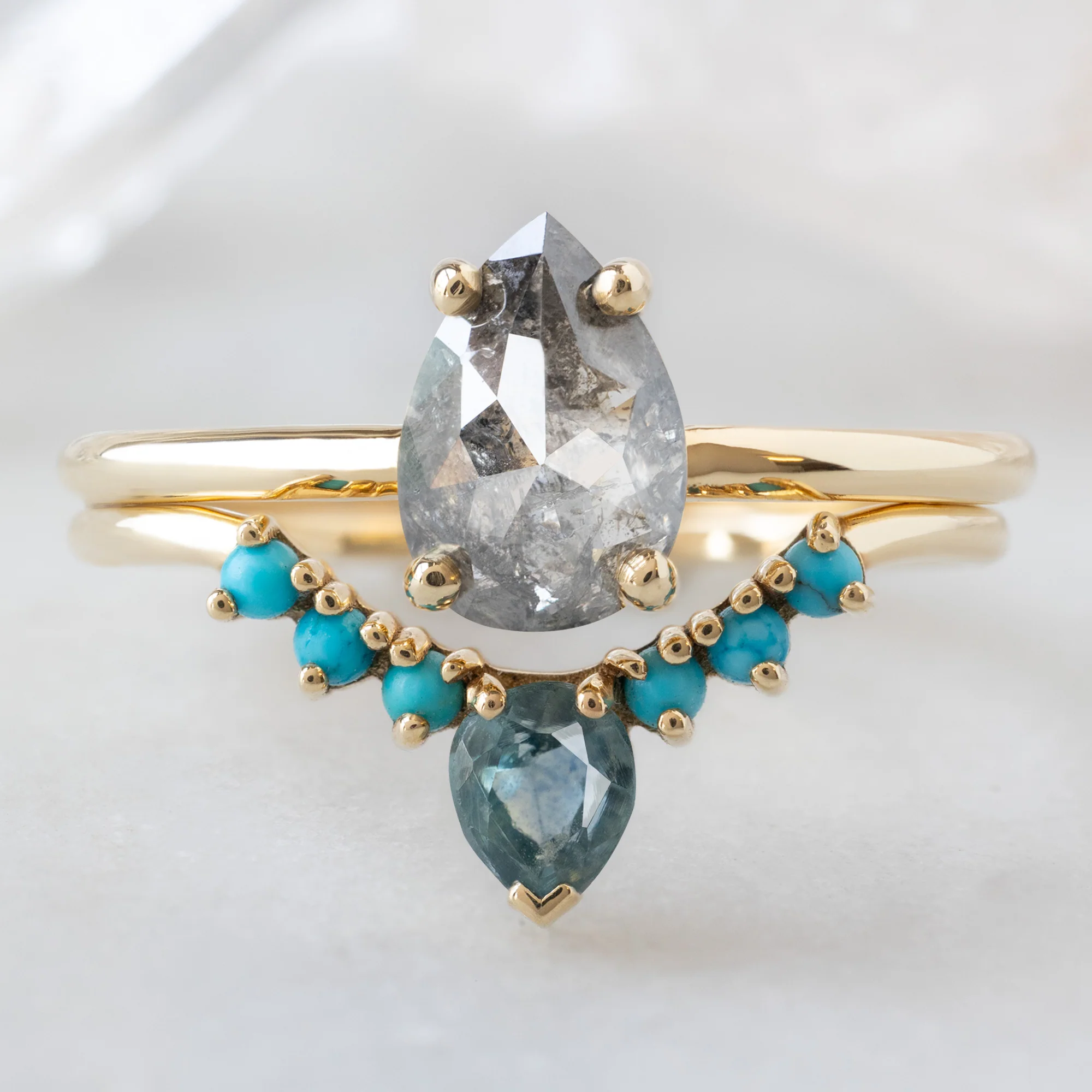 The Bryn Ring | 1.01ct Pear Salt and Pepper Diamond in 14K Yellow Gold - Image 3