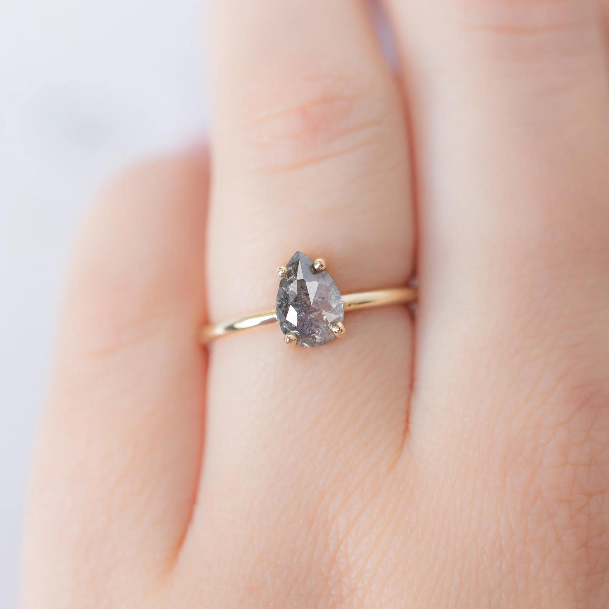 The Bryn Ring | 1.01ct Pear Salt and Pepper Diamond in 14K Yellow Gold - Image 4