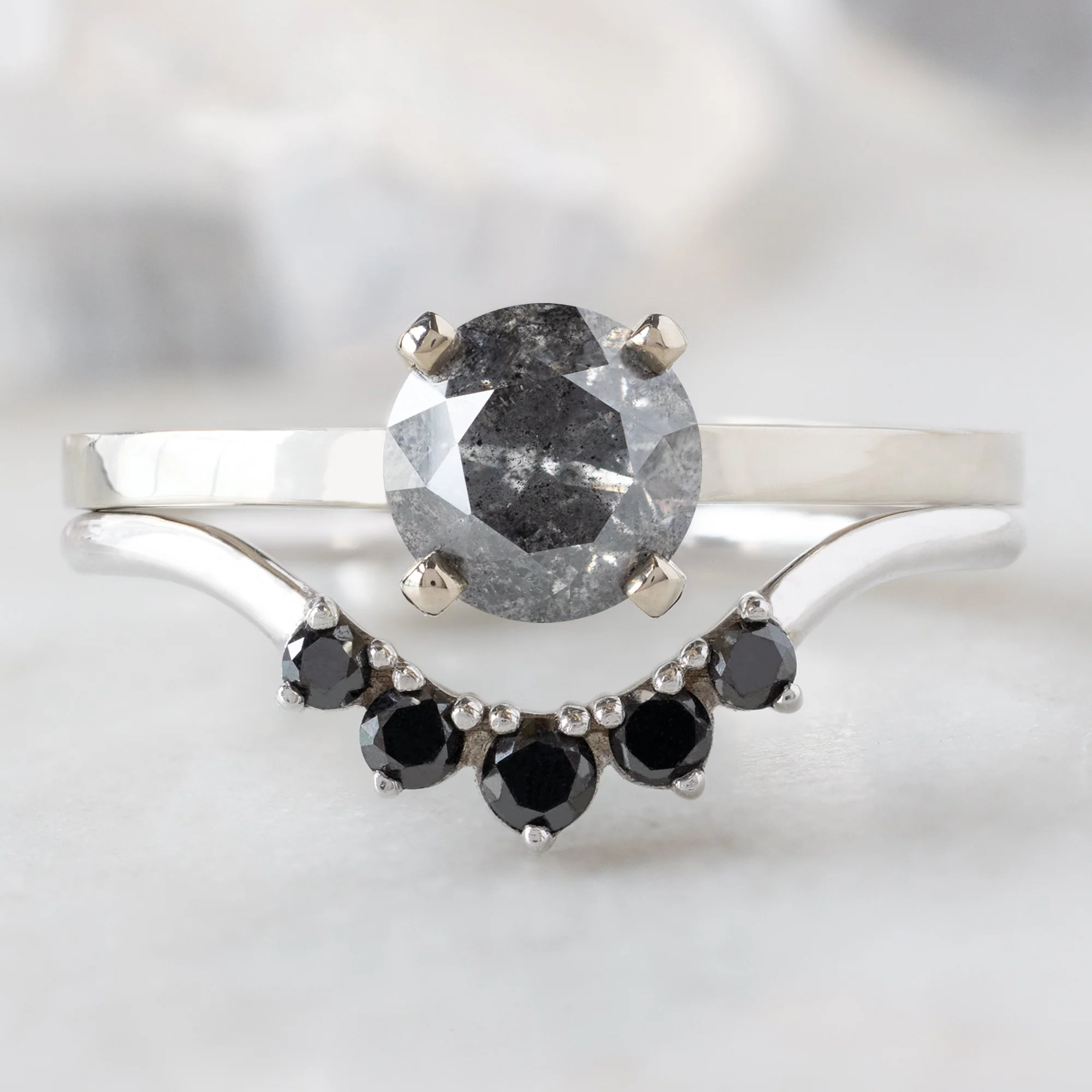 The Bryn Ring | 1.01ct Round Salt and Pepper Diamond in 14K White Gold - Image 3