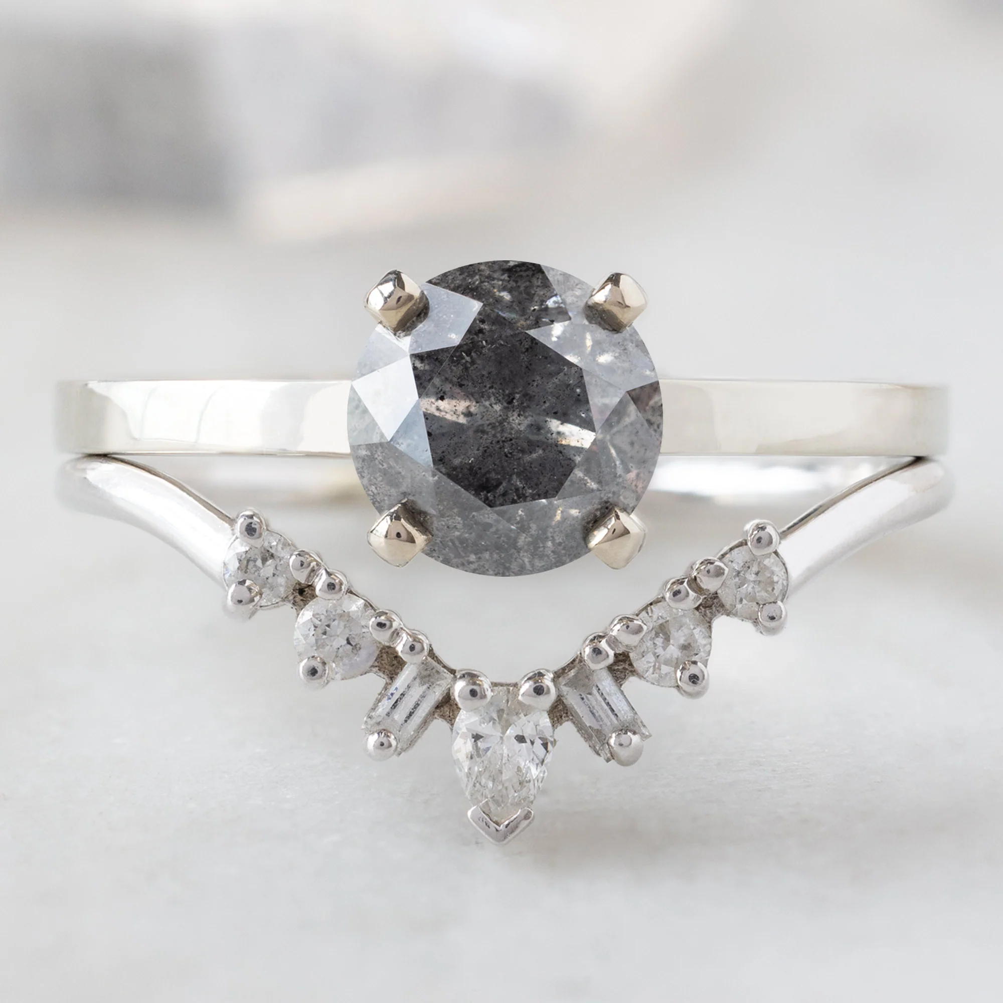 The Bryn Ring | 1.01ct Round Salt and Pepper Diamond in 14K White Gold - Image 4