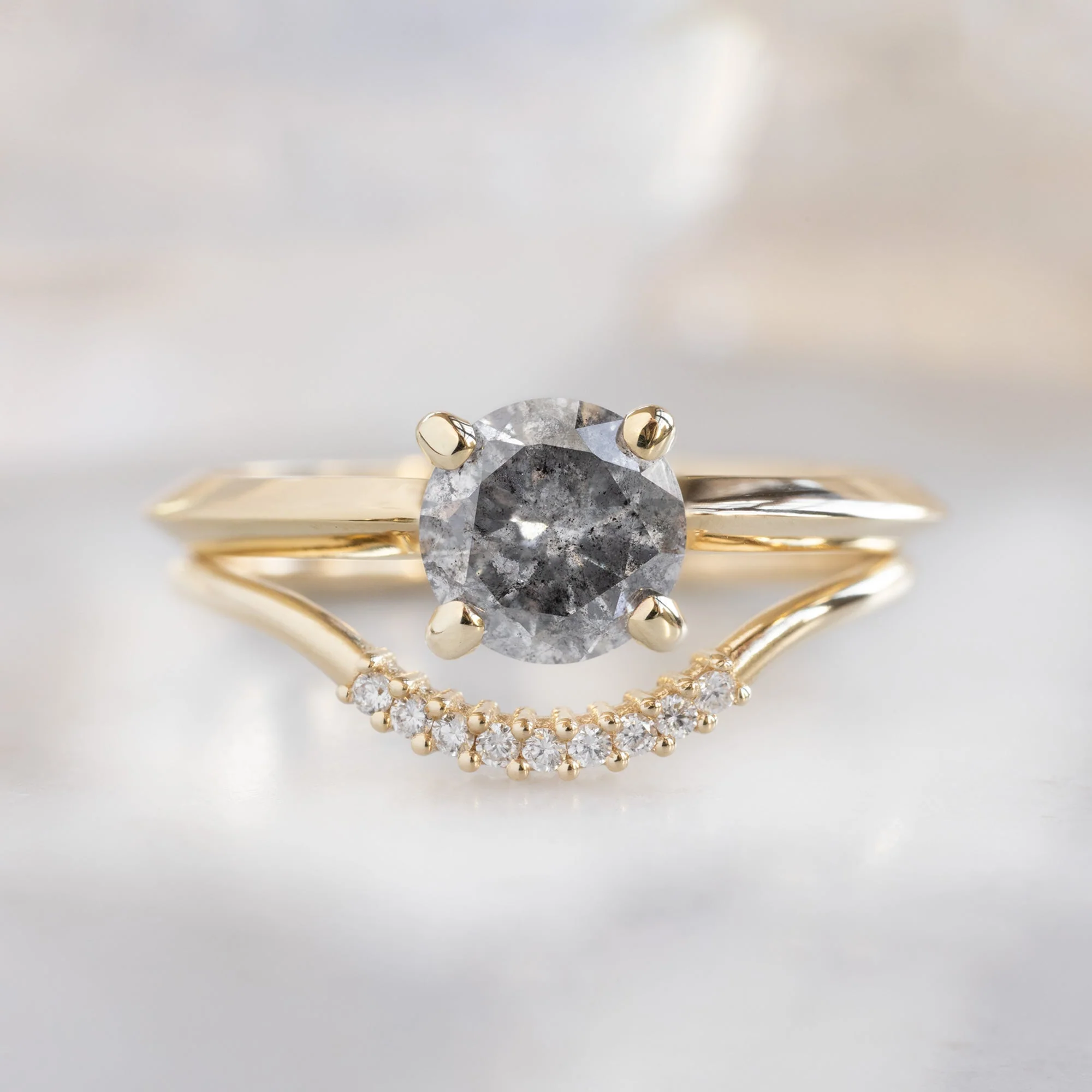 The Bryn Ring | 1.05ct Round Salt and Pepper Diamond in 14K Yellow Gold - Image 4