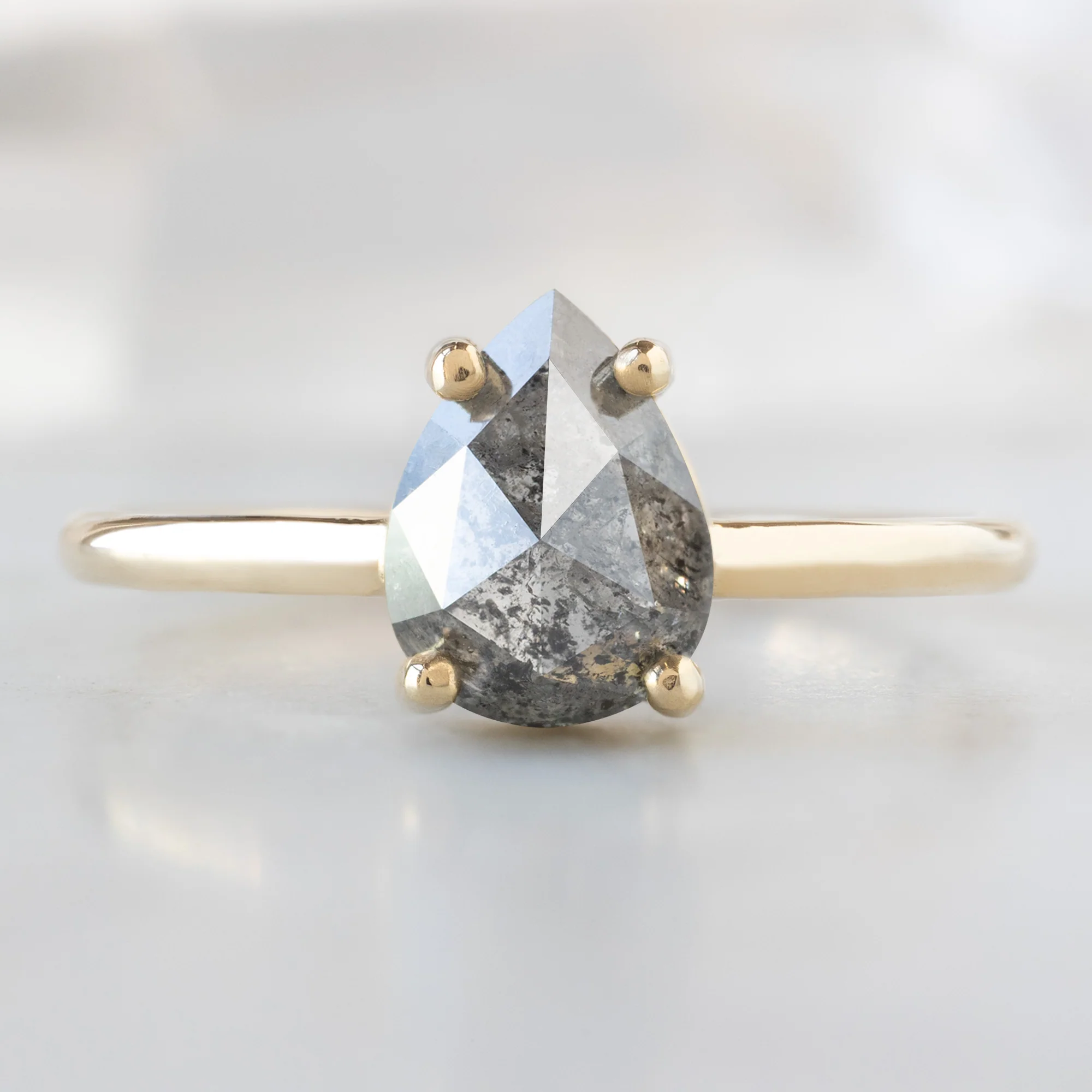 The Bryn Ring | 1.25ct Pear Salt and Pepper Diamond in 14K Yellow Gold