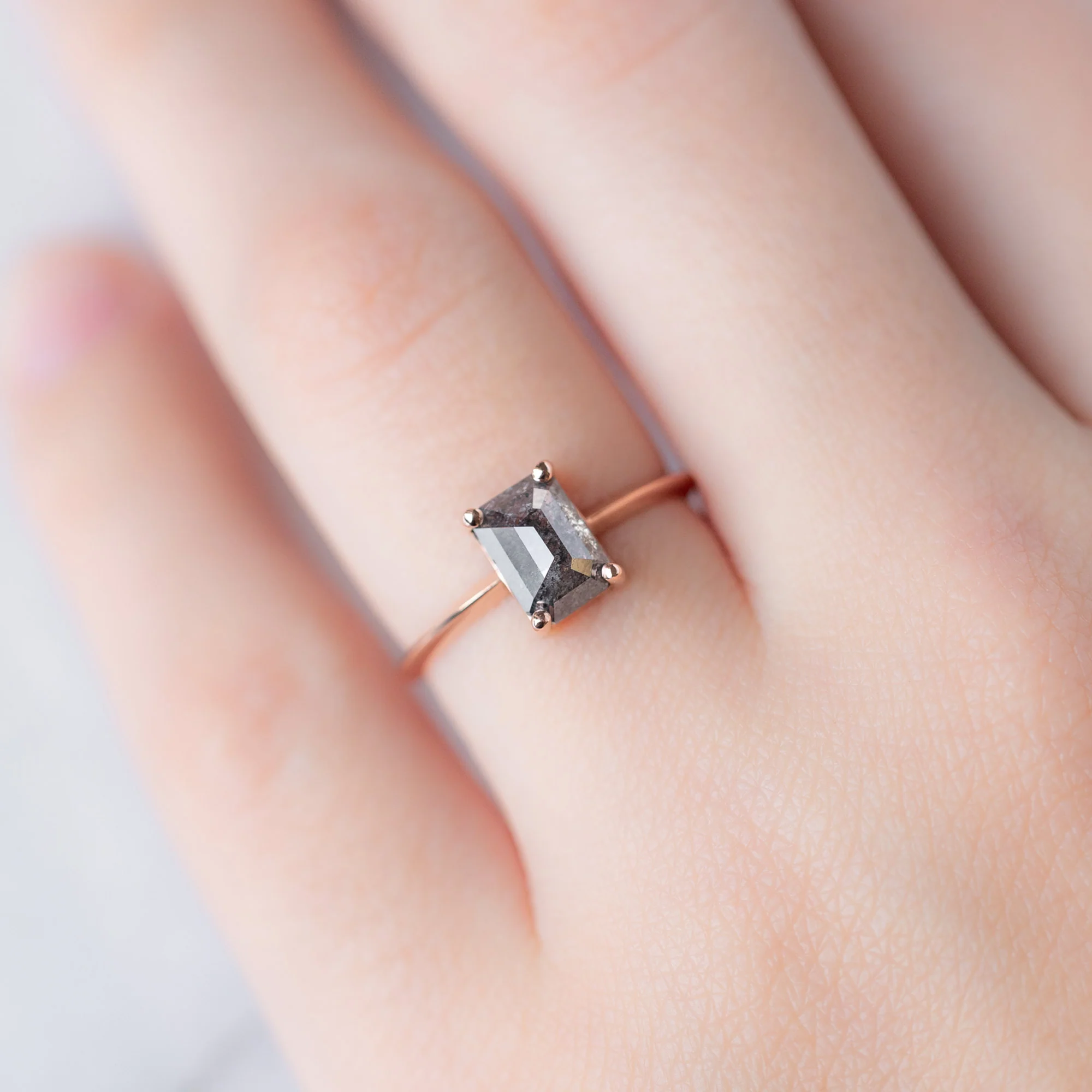 The Bryn Ring | 1.26ct Emerald Cut Salt and Pepper Diamond in 14K Rose Gold - Image 4
