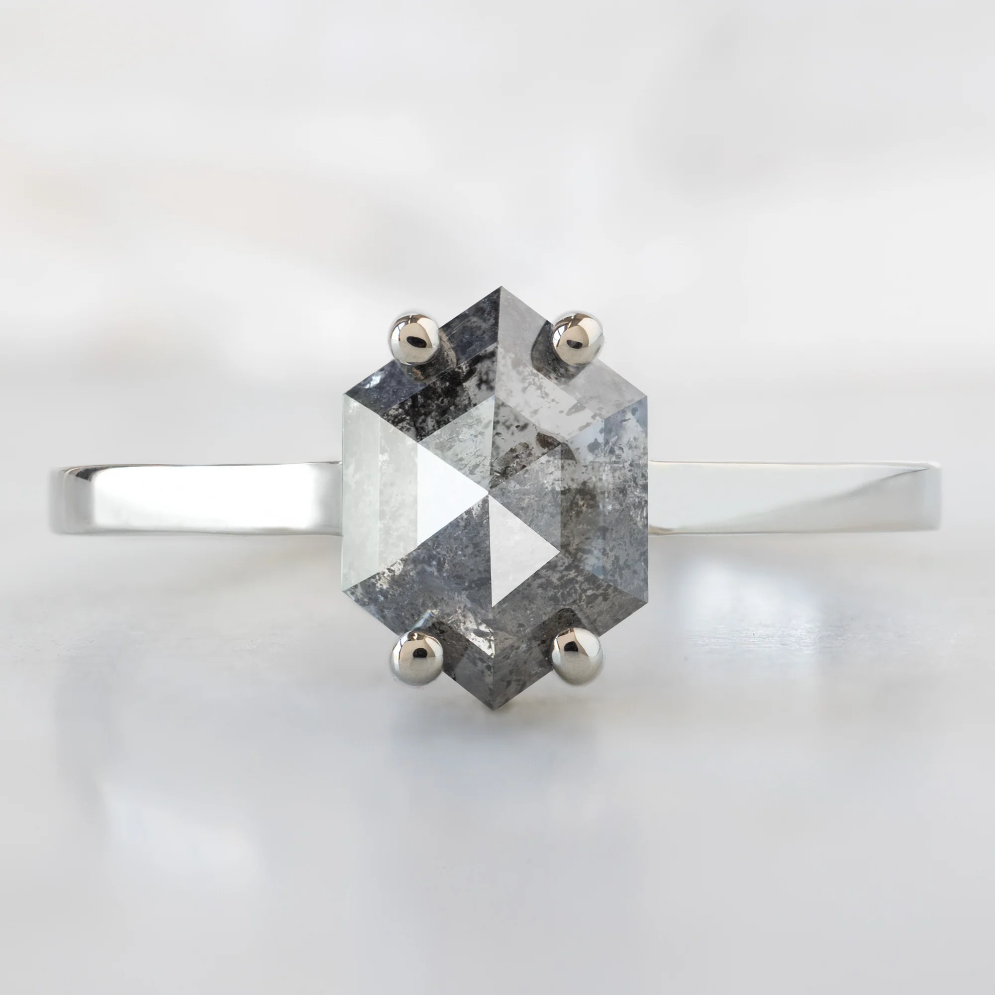 The Bryn Ring | 1.37ct Hexagon Salt and Pepper Diamond in 14K White Gold