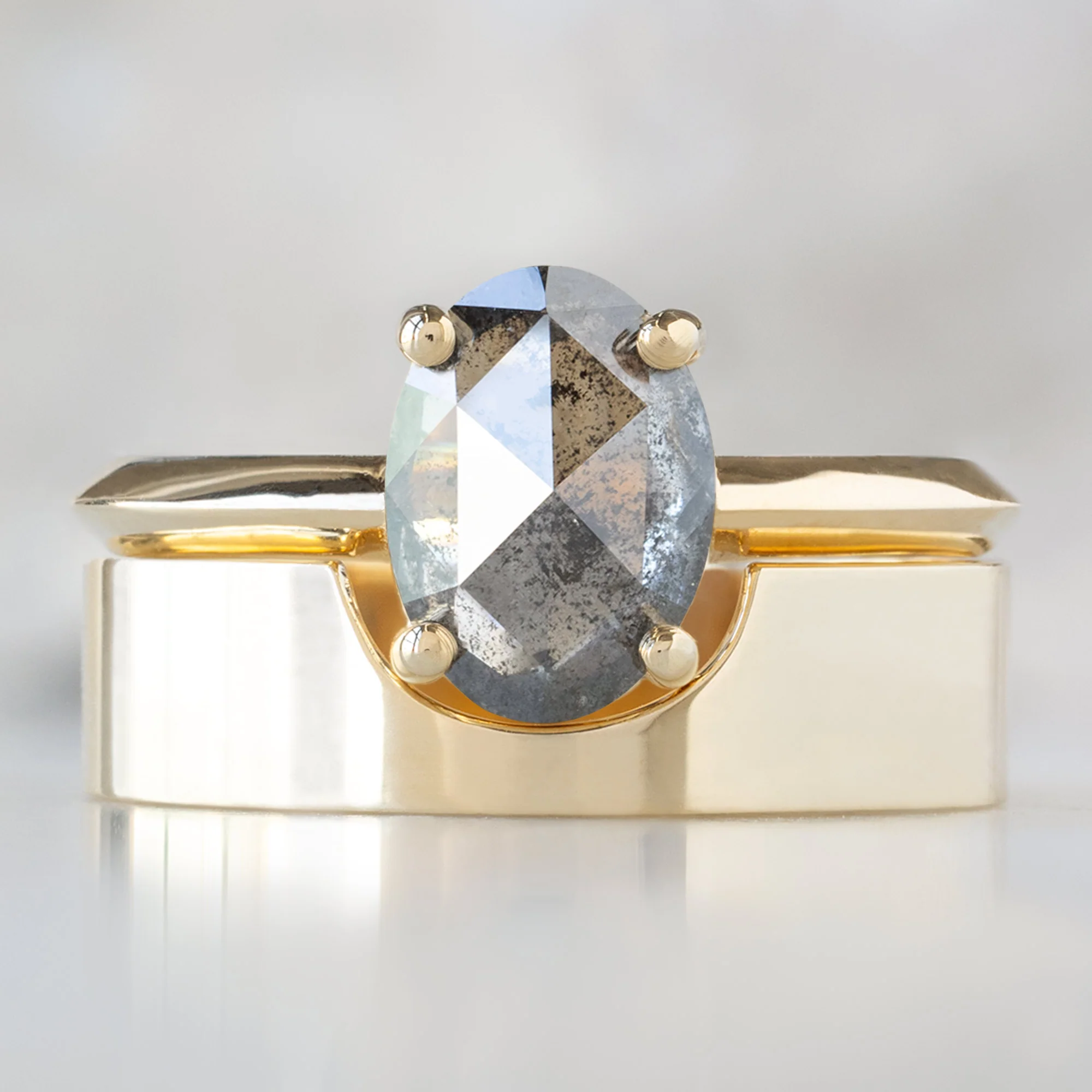 The Bryn Ring | 1.41ct Oval Salt and Pepper Diamond in 14K Yellow Gold - Image 3
