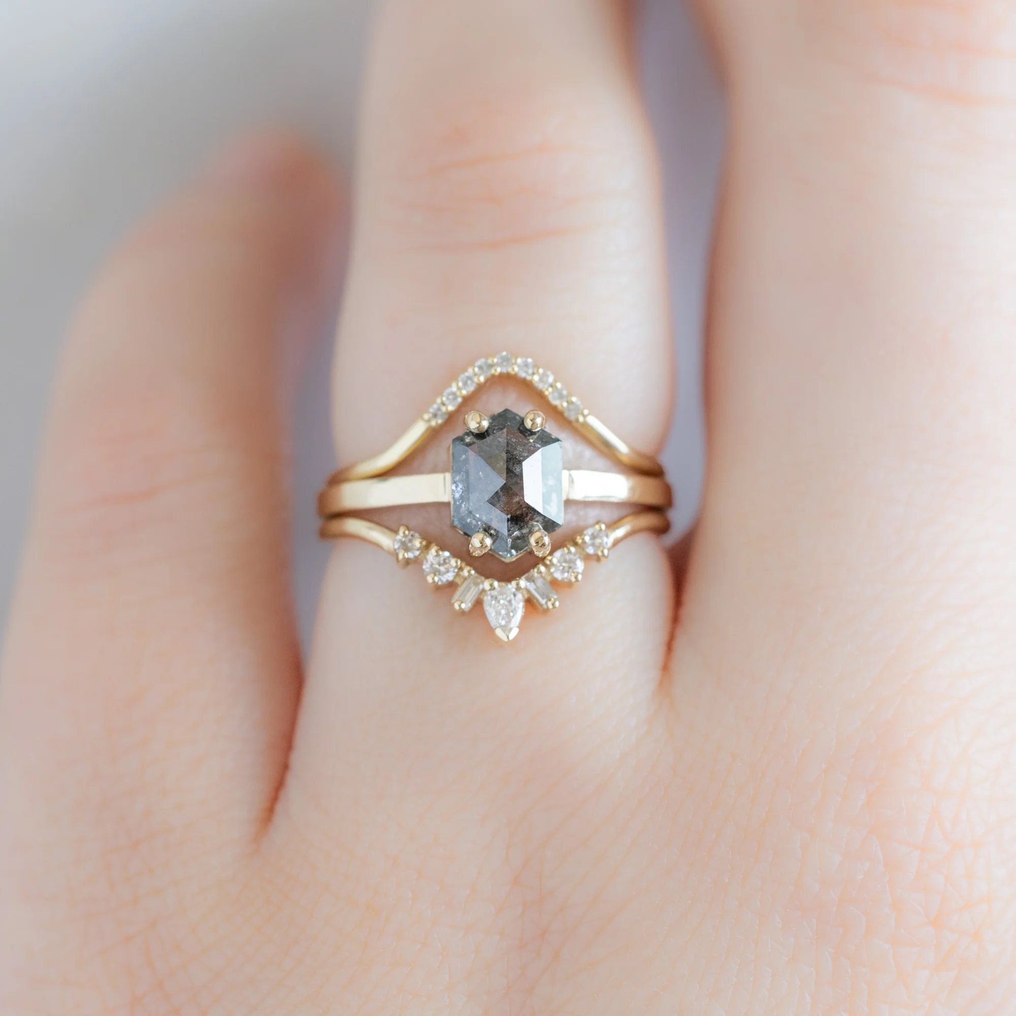 The Bryn Ring | 1.42ct Hexagon Salt and Pepper Diamond in 14K Yellow Gold - Image 2