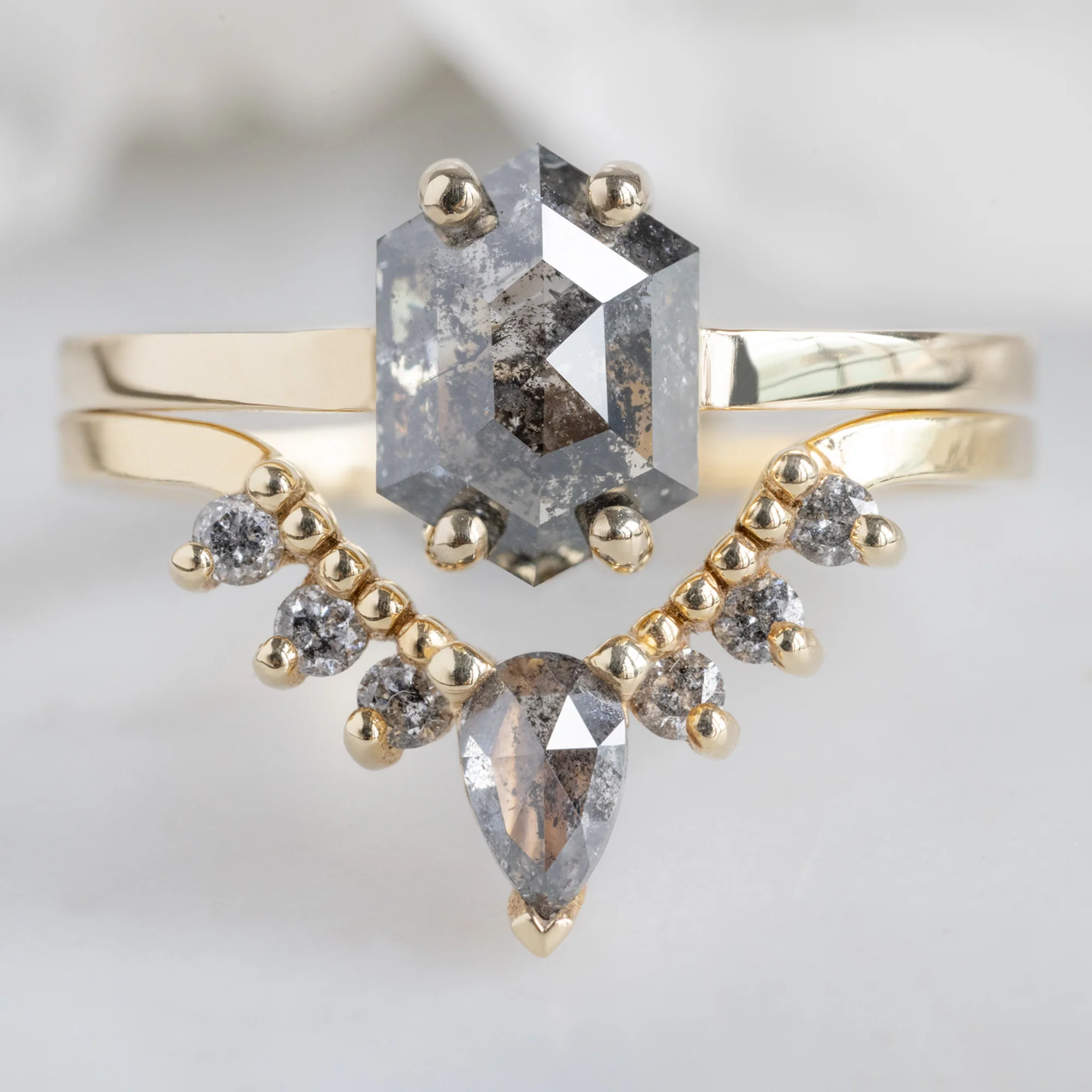 The Bryn Ring | 1.42ct Hexagon Salt and Pepper Diamond in 14K Yellow Gold - Image 4