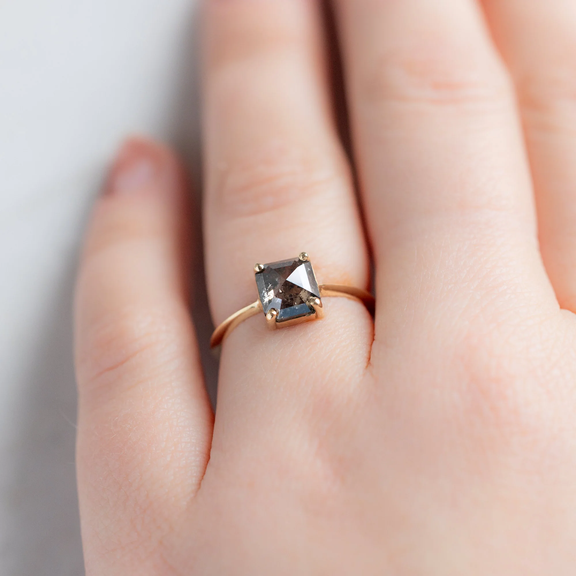 The Bryn Ring | 1.64ct Emerald Cut Salt and Pepper Diamond in 14K Yellow Gold - Image 2