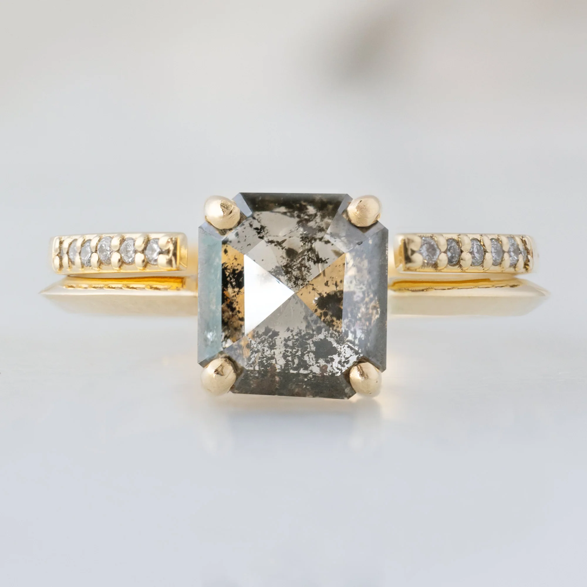 The Bryn Ring | 1.64ct Emerald Cut Salt and Pepper Diamond in 14K Yellow Gold - Image 3