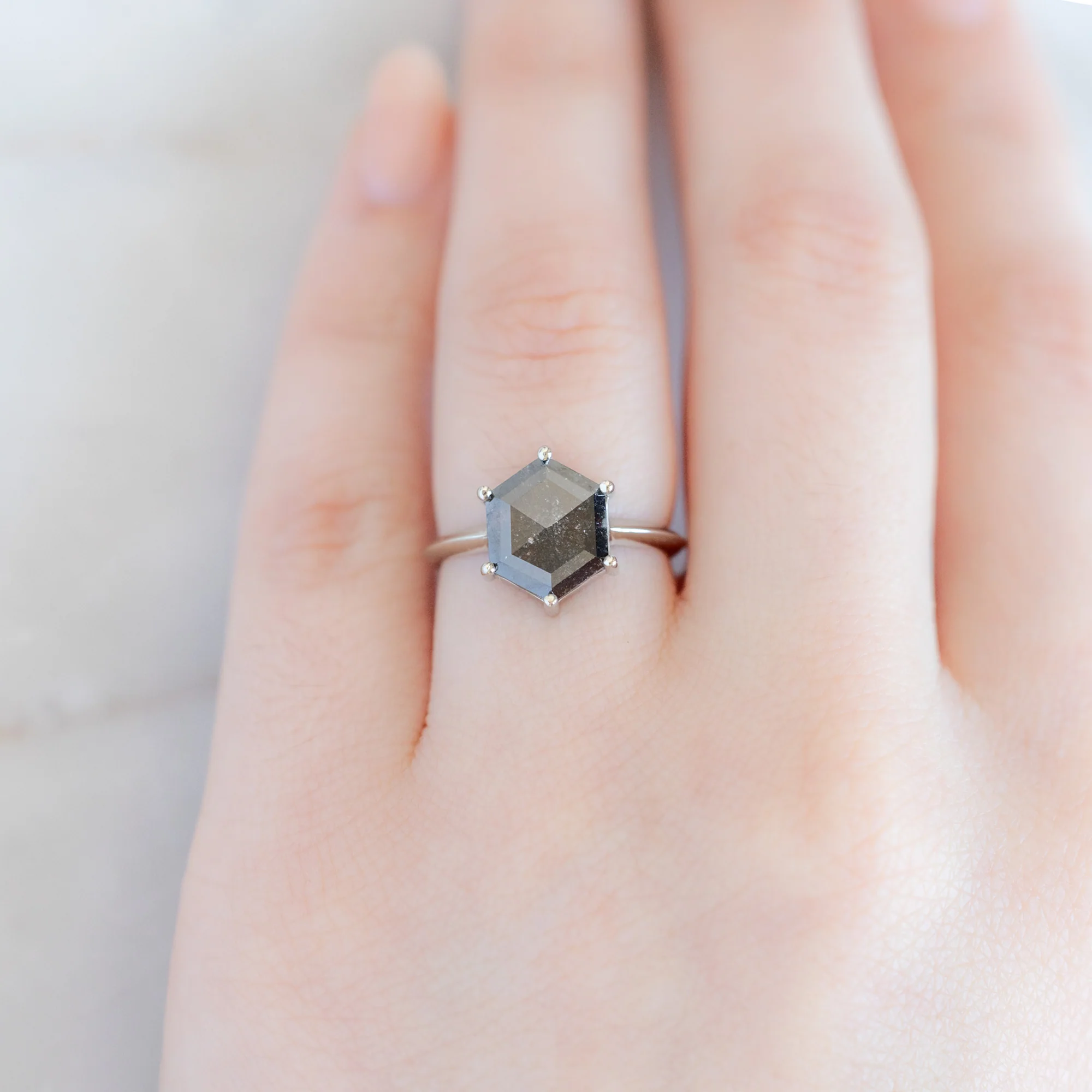 The Bryn Ring | 2.19ct Hexagon Black Diamond in 14K White Gold - Image 2