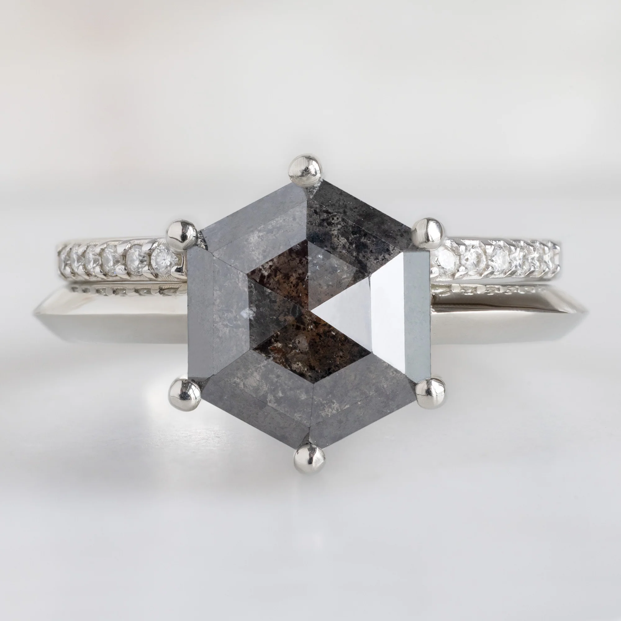 The Bryn Ring | 2.33ct Black Hexagon Diamond in 14K White Gold - Image 5