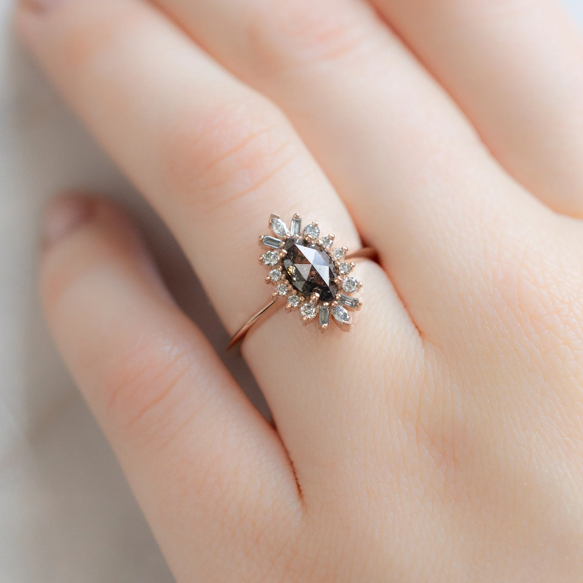 The Camellia Ring | 0.85ct Marquise Salt and Pepper Diamond in 14K Rose Gold - Image 2