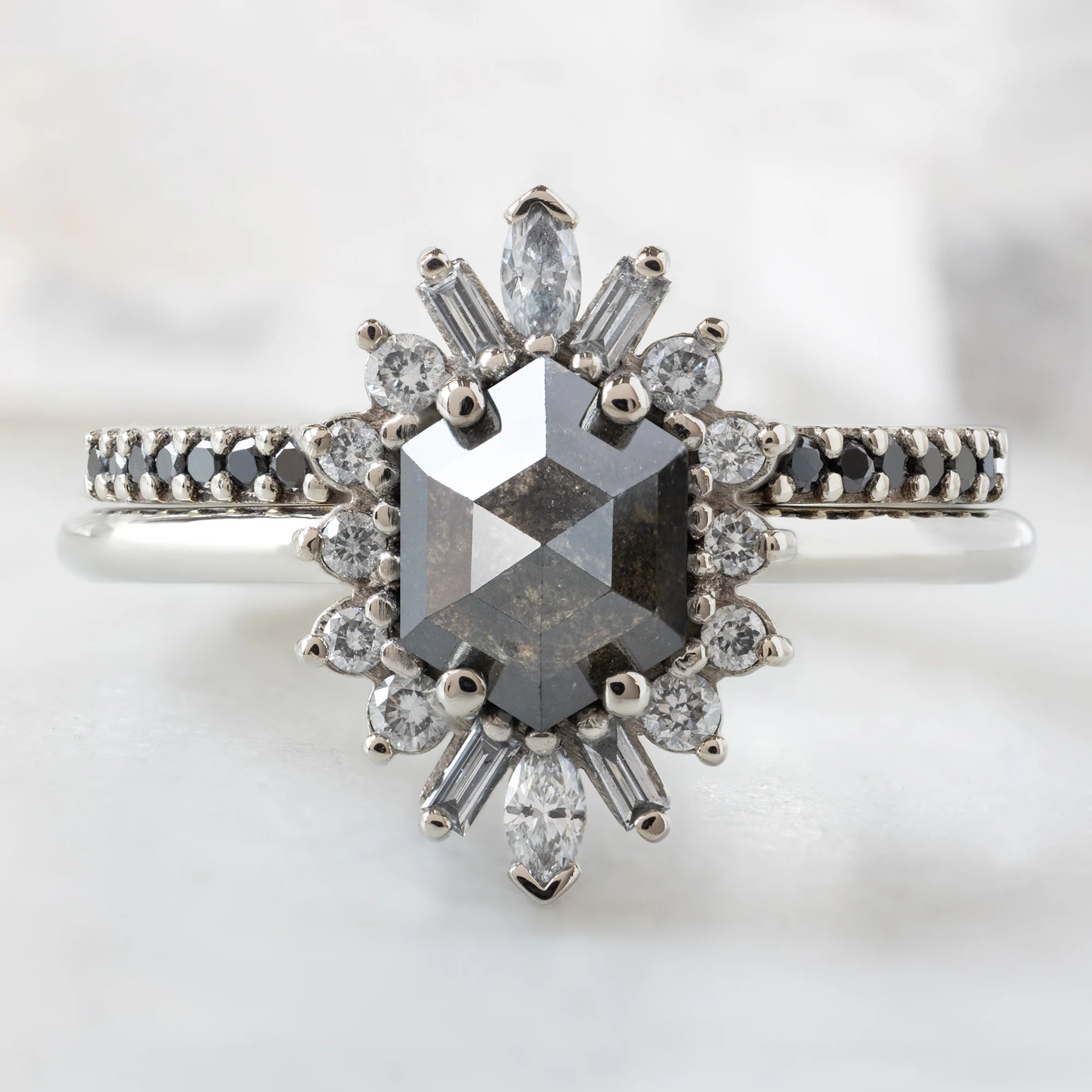 The Camellia Ring | 0.94ct Hexagon Black Diamond in 14K White Gold - Image 3