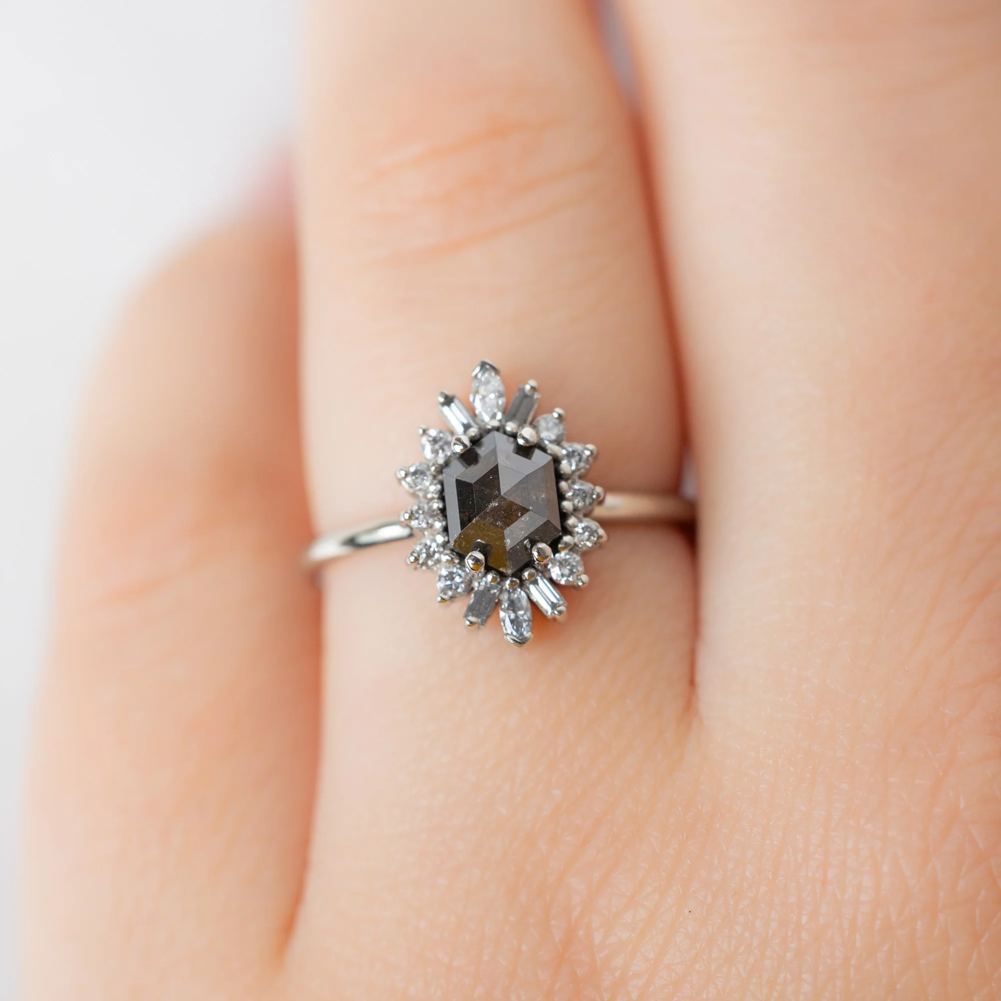 The Camellia Ring | 0.94ct Hexagon Black Diamond in 14K White Gold - Image 4