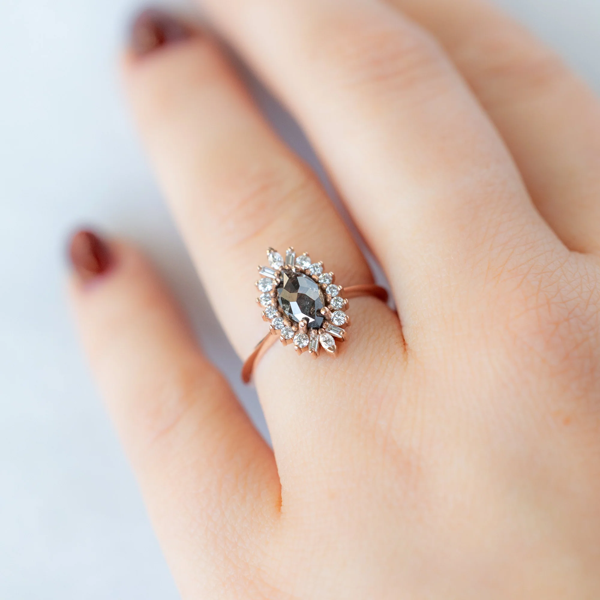 The Camellia Ring | 0.94ct Marquise Cut Black Diamond in 14K Rose Gold - Image 2