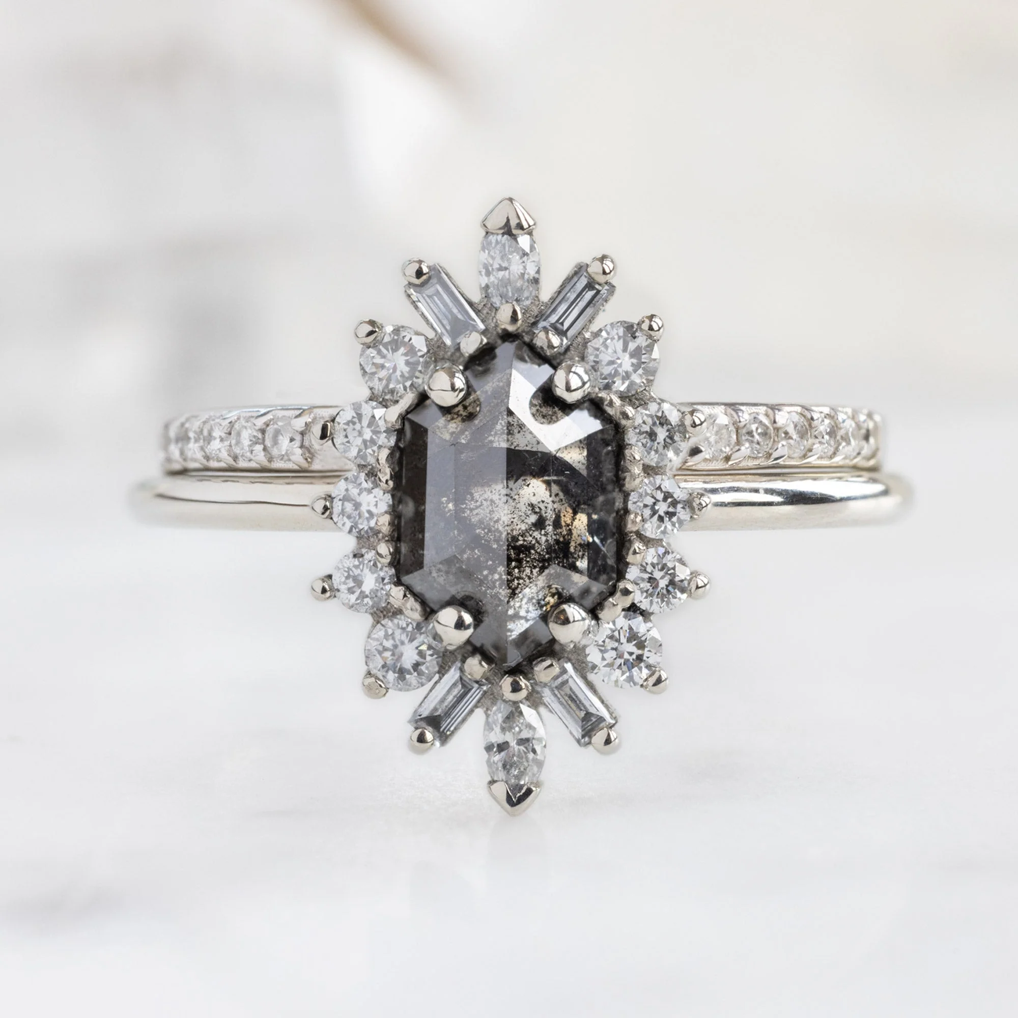 The Camellia Ring | 1.08ct Hexagon Black Diamond in 14K White Gold - Image 3