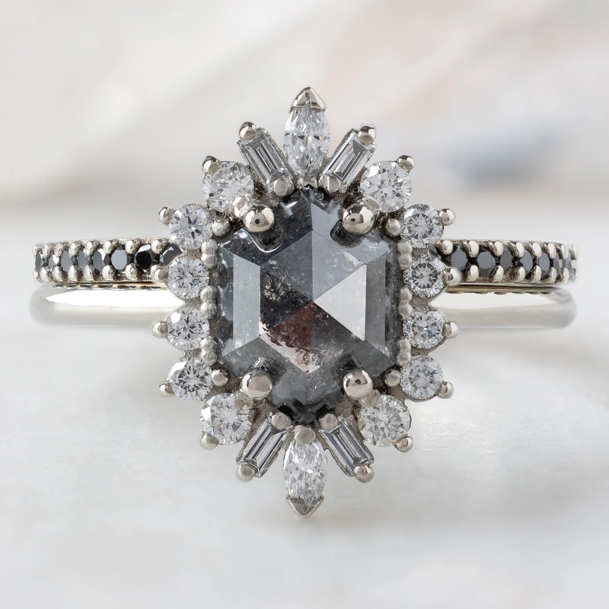 The Camellia Ring | 1.20ct Hexagon Black Diamond in 14K White Gold - Image 2
