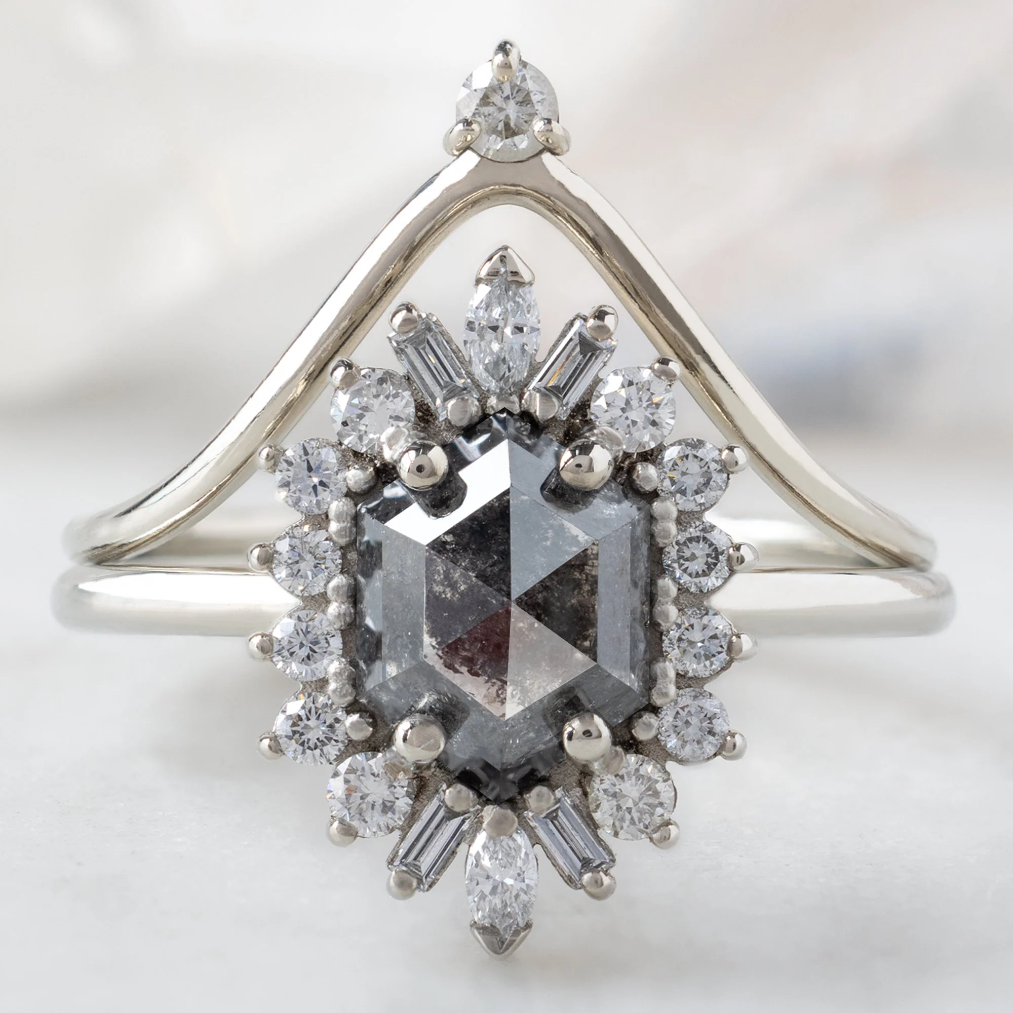 The Camellia Ring | 1.20ct Hexagon Black Diamond in 14K White Gold - Image 3