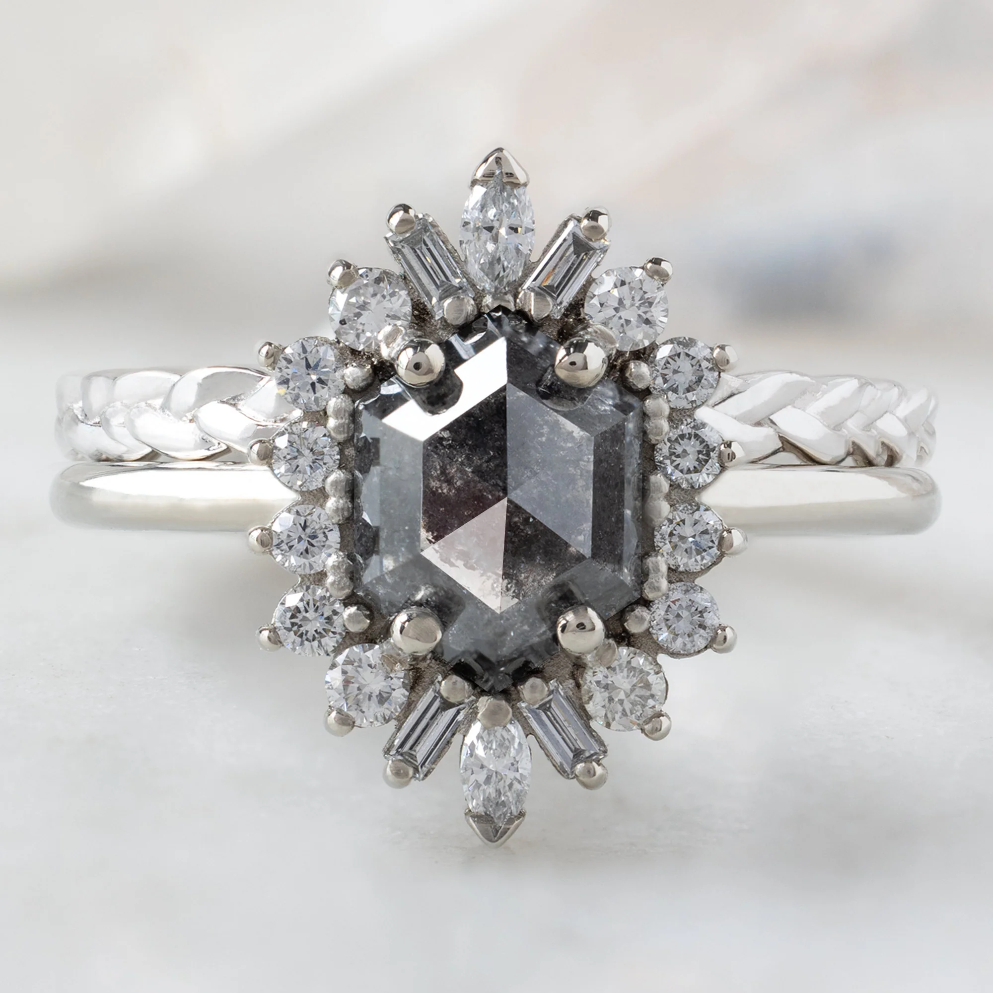 The Camellia Ring | 1.20ct Hexagon Black Diamond in 14K White Gold - Image 4
