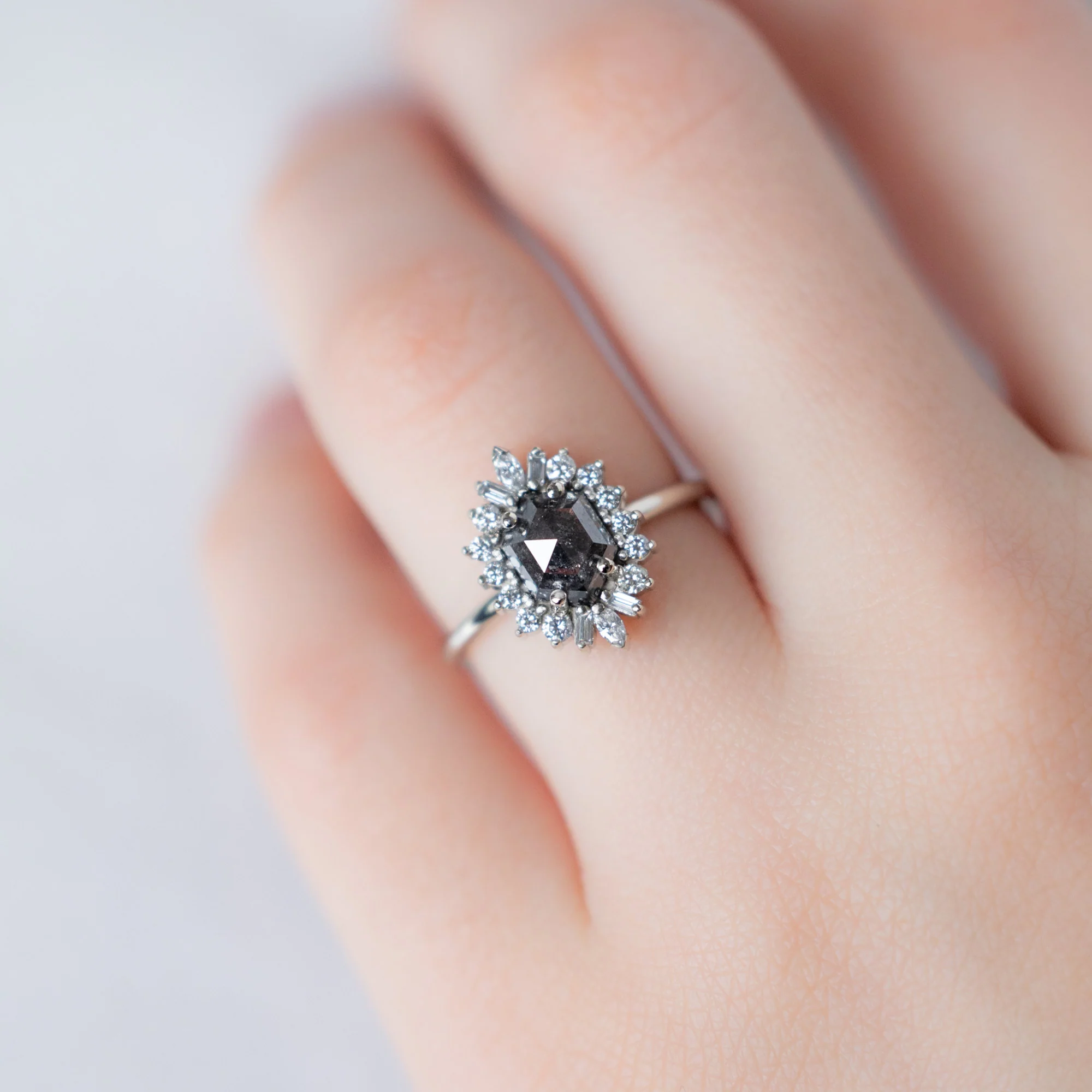 The Camellia Ring | 1.20ct Hexagon Black Diamond in 14K White Gold - Image 5