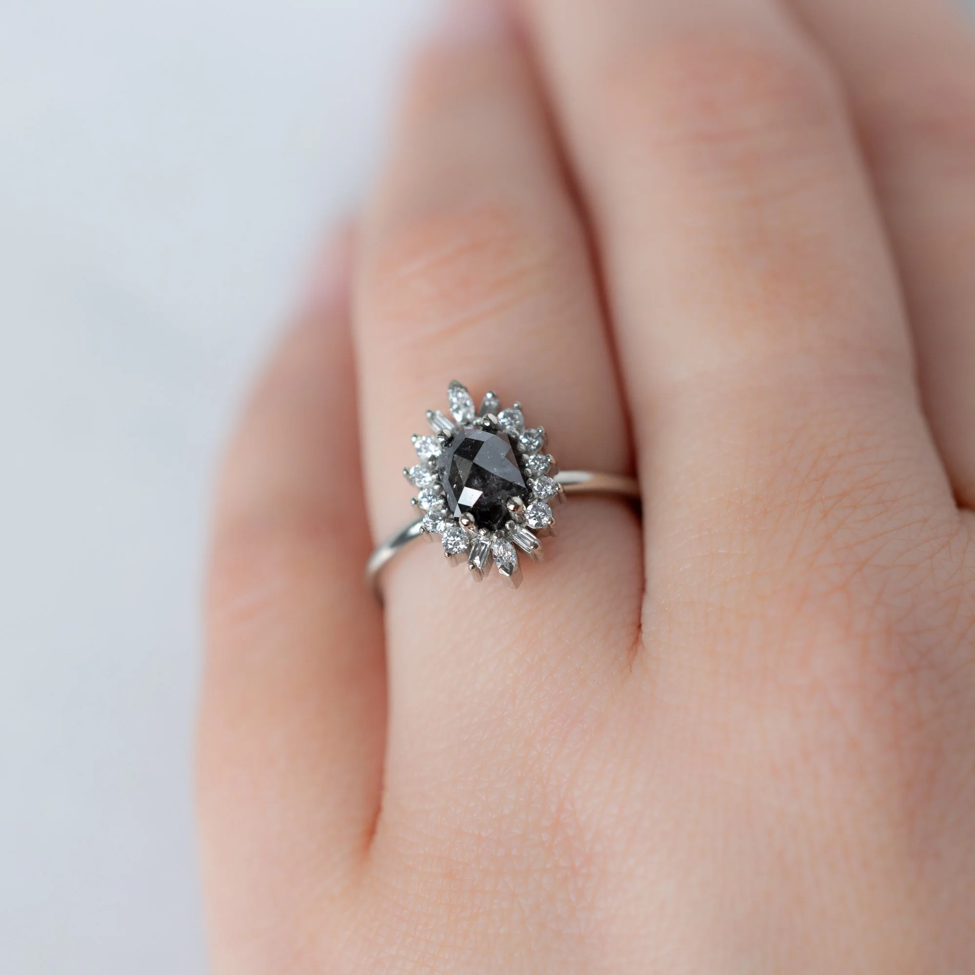 The Camellia Ring | 1.25ct Hexagon Black Diamond in 14K White Gold - Image 3