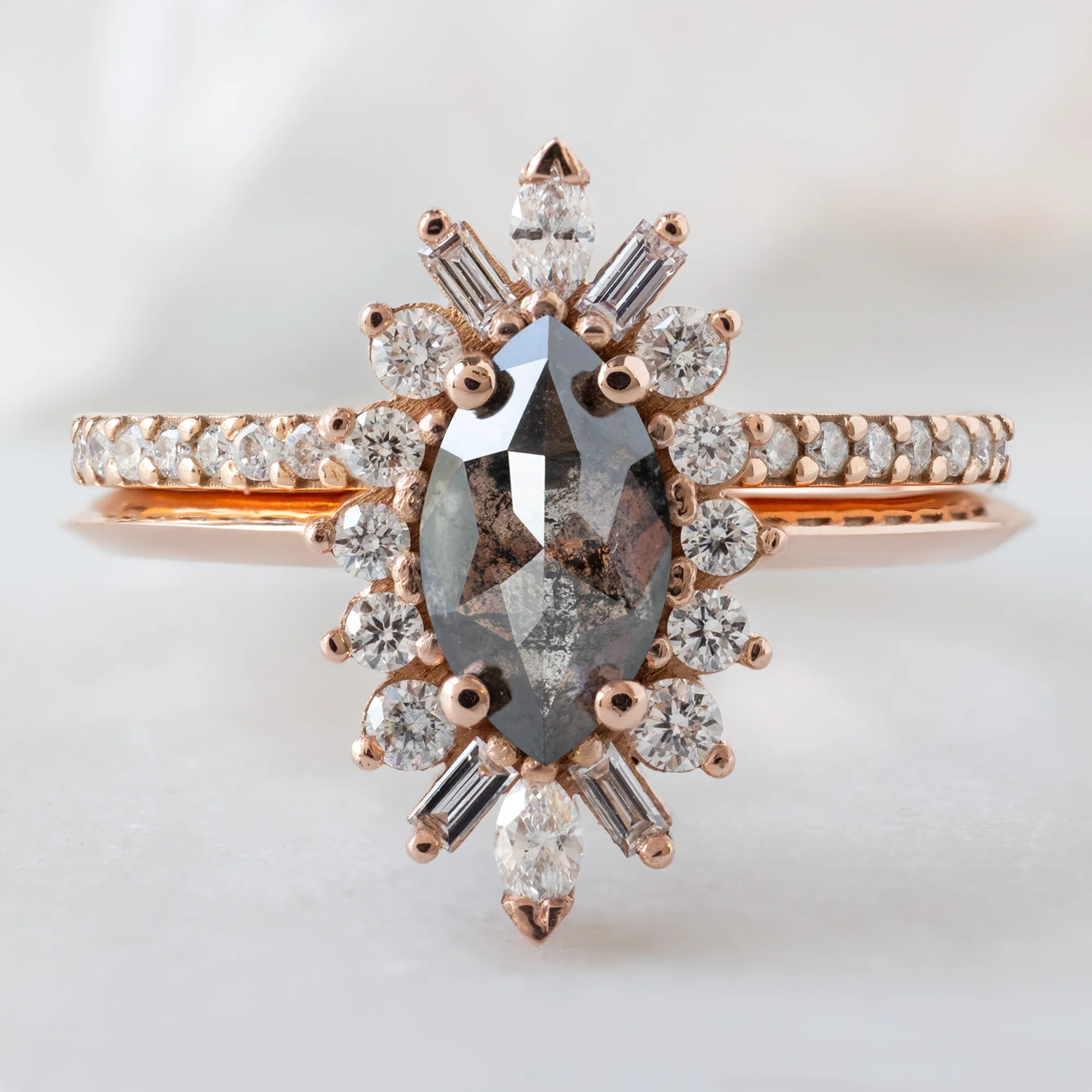 The Camellia Ring | .66ct Marquise Salt and Pepper Diamond in 14K Rose Gold - Image 3