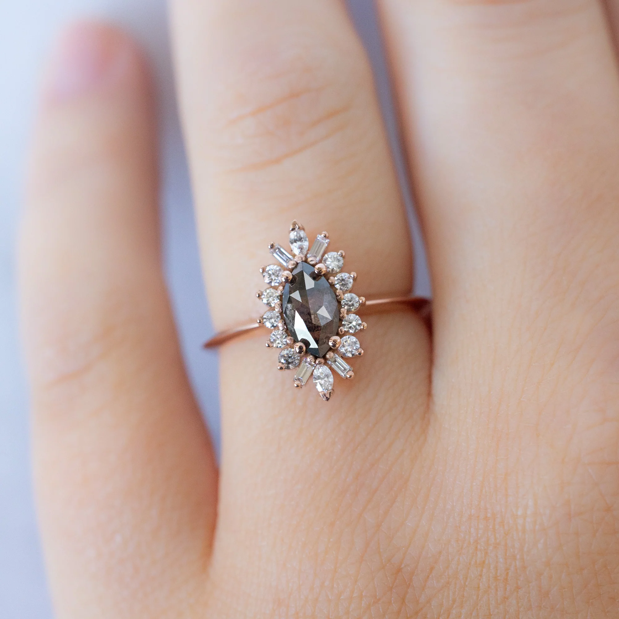 The Camellia Ring | .66ct Marquise Salt and Pepper Diamond in 14K Rose Gold - Image 4