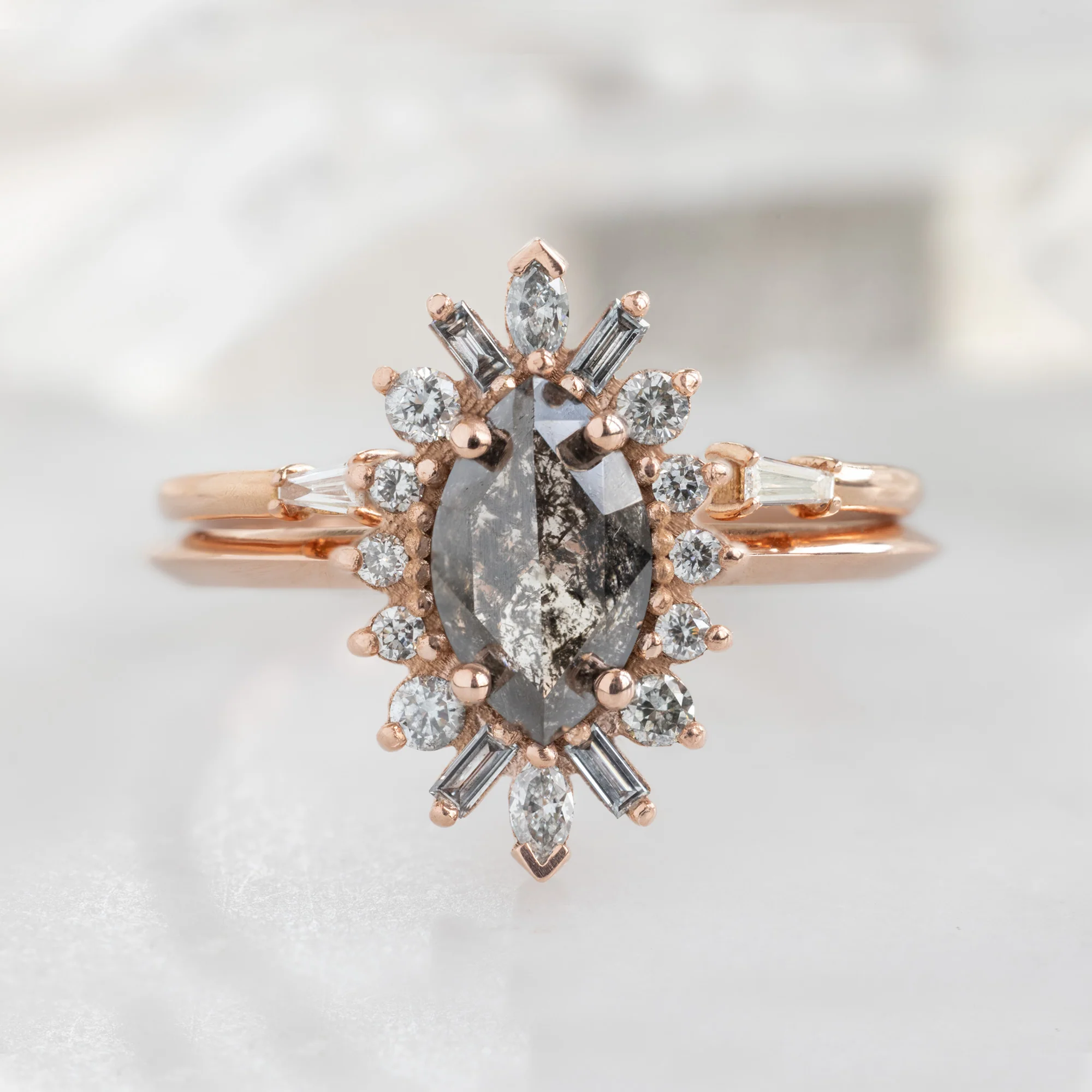 The Camellia Ring | Build Your Own Marquise Salt and Pepper Diamond Engagement Ring - Image 3