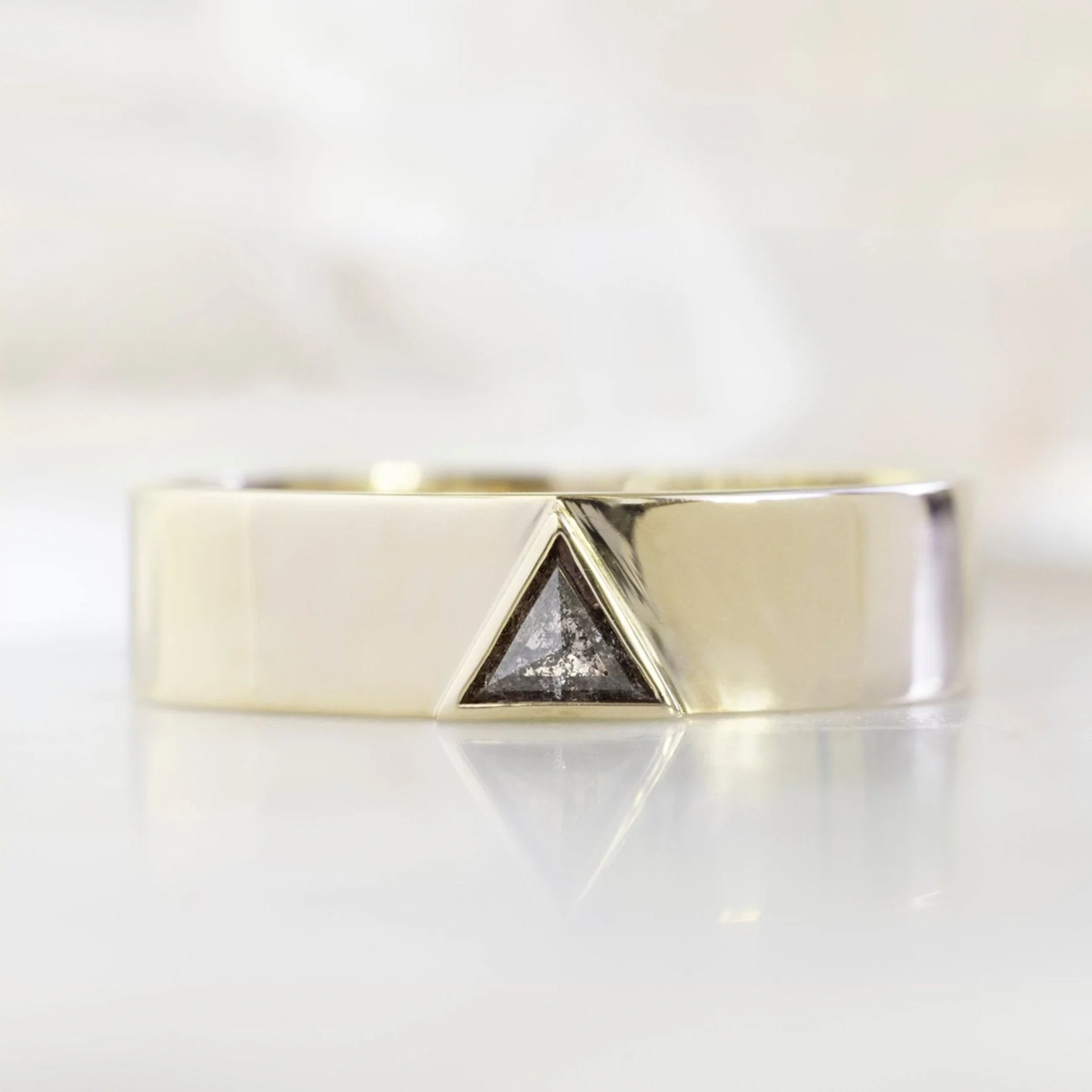 The Cigar Band with a Trillion Salt and Pepper Diamond | Yellow, Rose or White Gold - Image 7