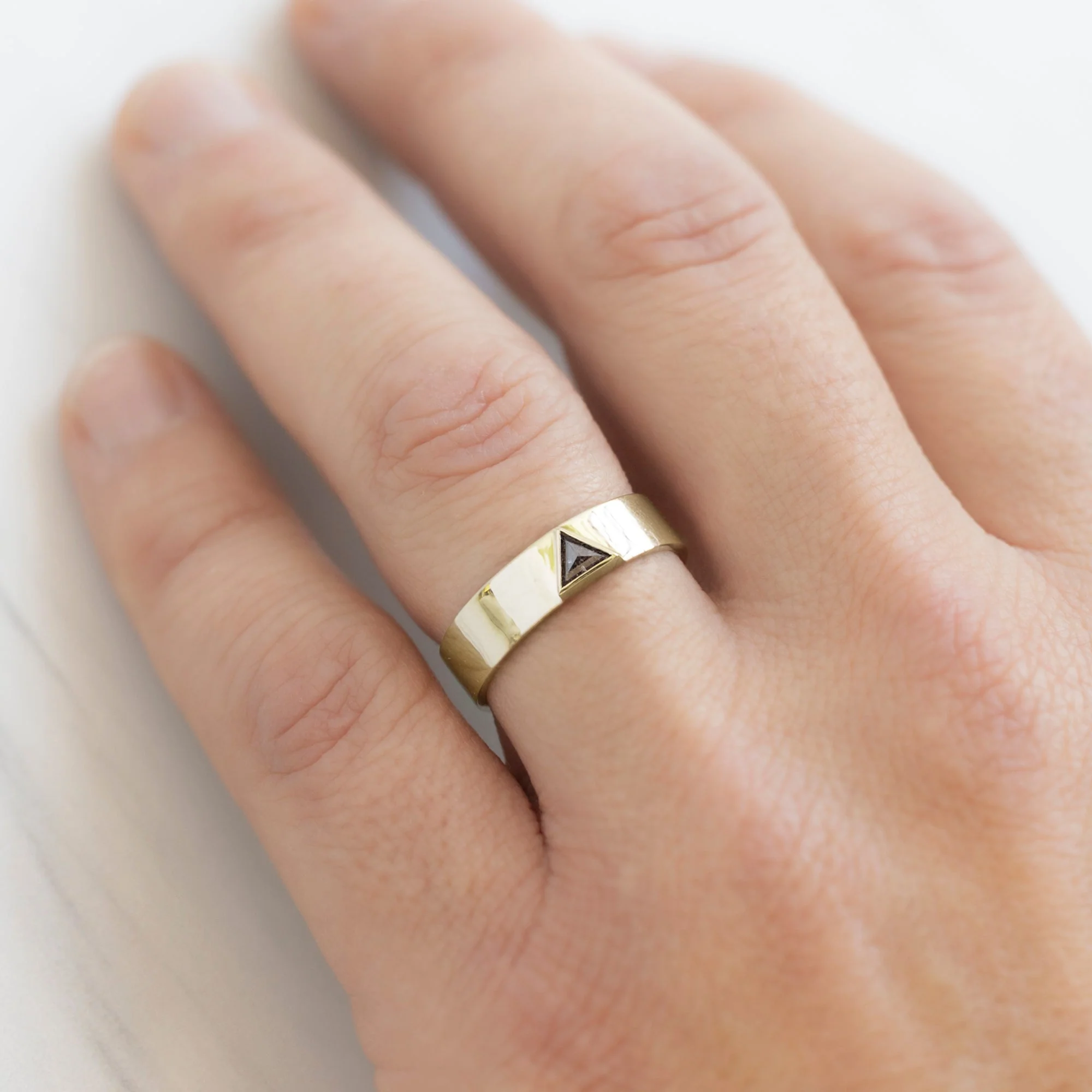 The Cigar Band with a Trillion Salt and Pepper Diamond | Yellow, Rose or White Gold - Image 8