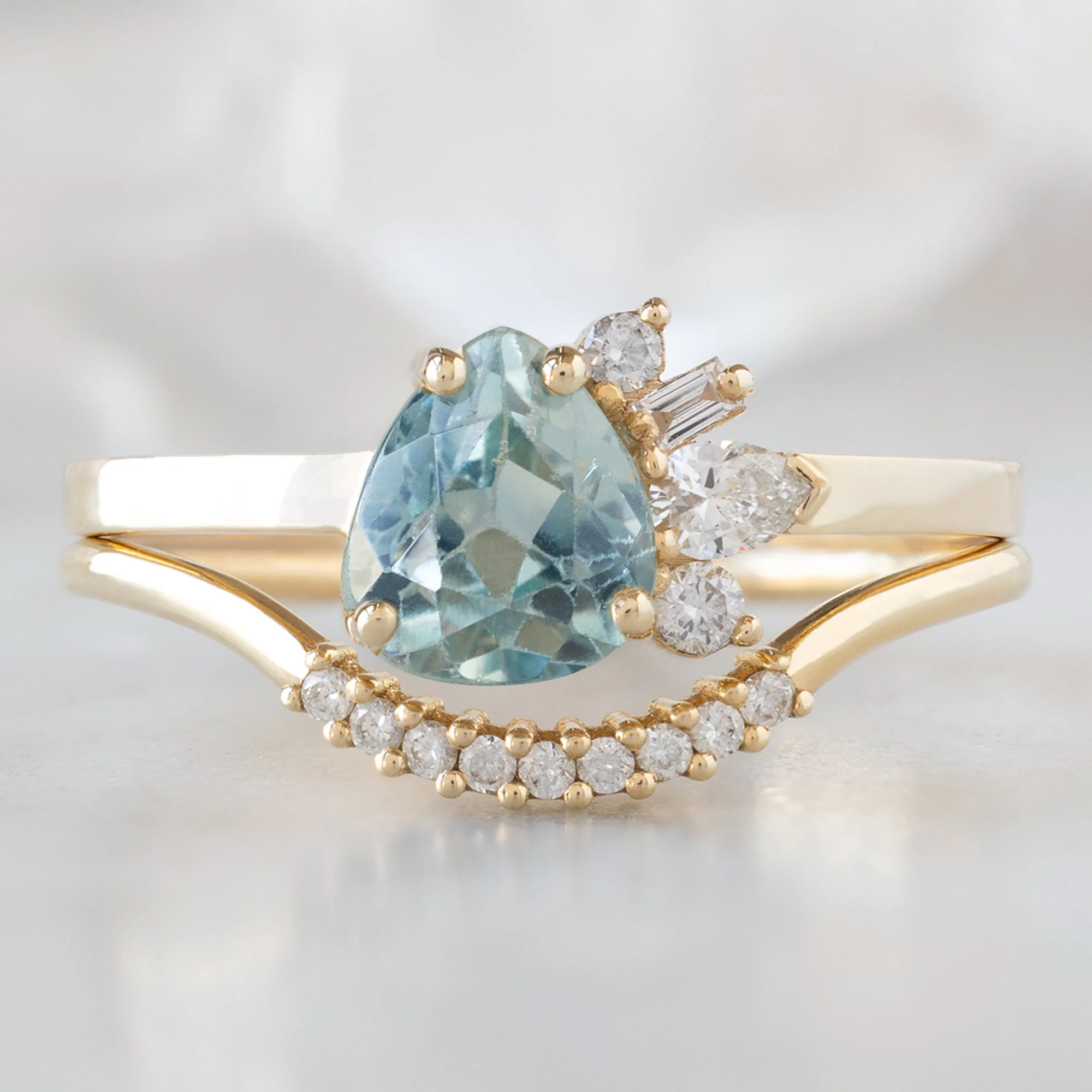 The Cluster Ring | 0.84ct Pear Cut Montana Sapphire in 14K Yellow Gold - Image 3
