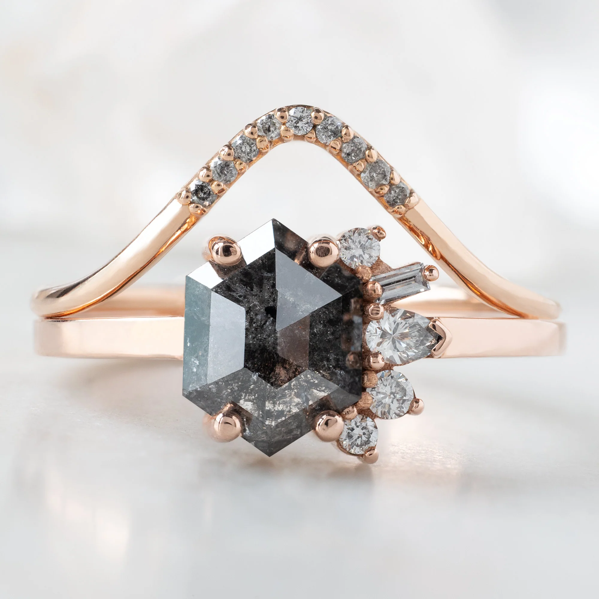 The Cluster Ring | 1.07ct Hexagon Black Diamond in 14K Rose Gold - Image 3
