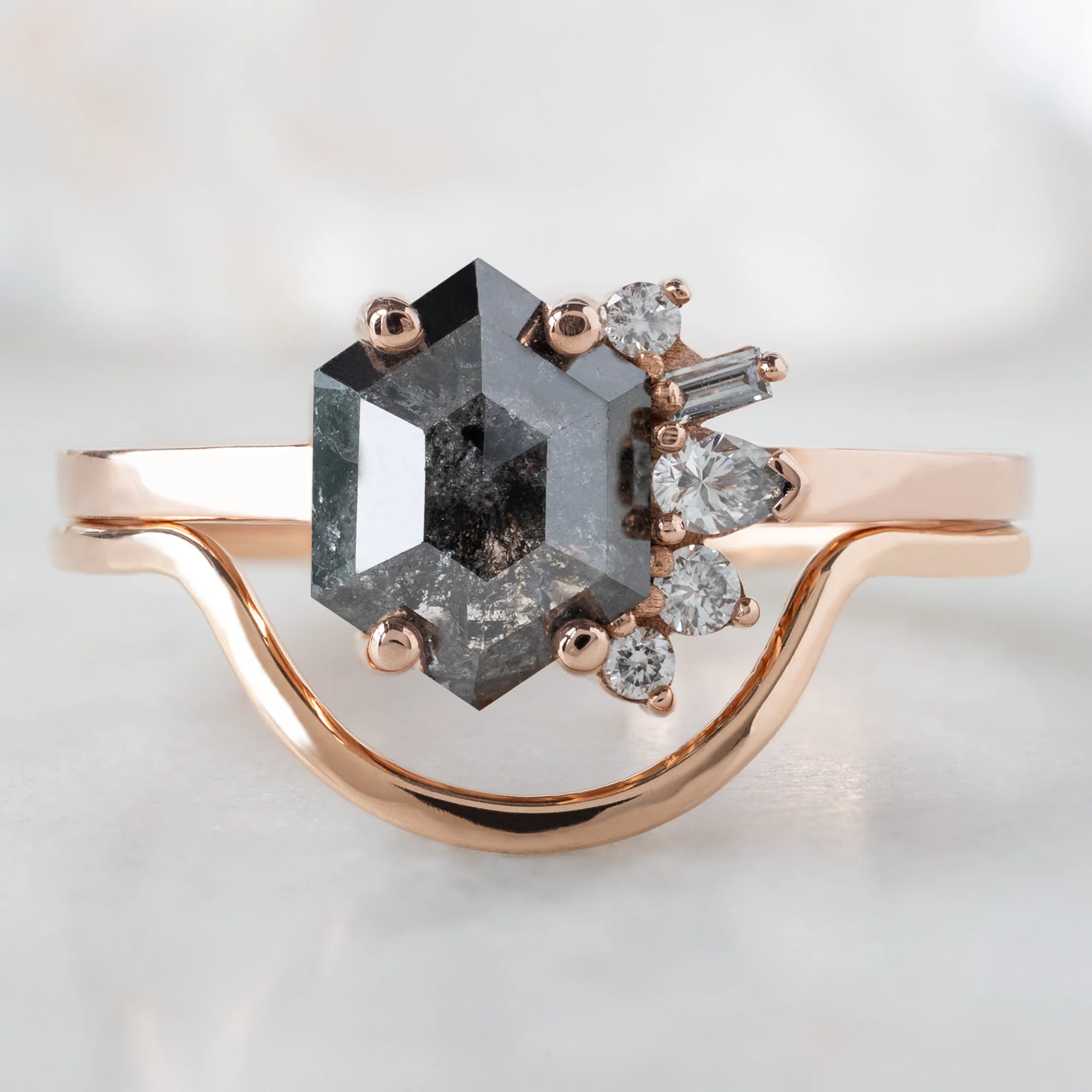 The Cluster Ring | 1.07ct Hexagon Black Diamond in 14K Rose Gold - Image 4