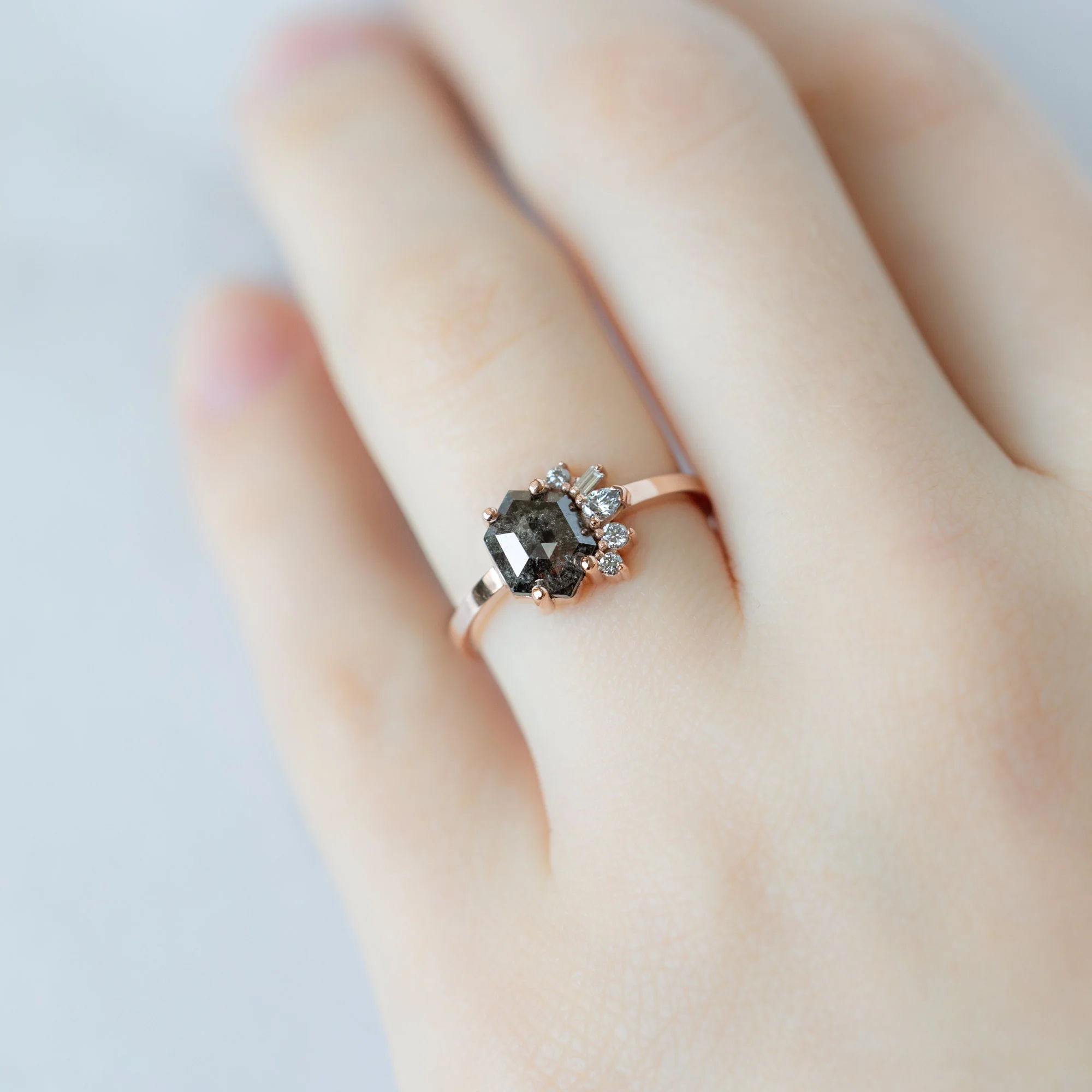 The Cluster Ring | 1.07ct Hexagon Black Diamond in 14K Rose Gold - Image 5
