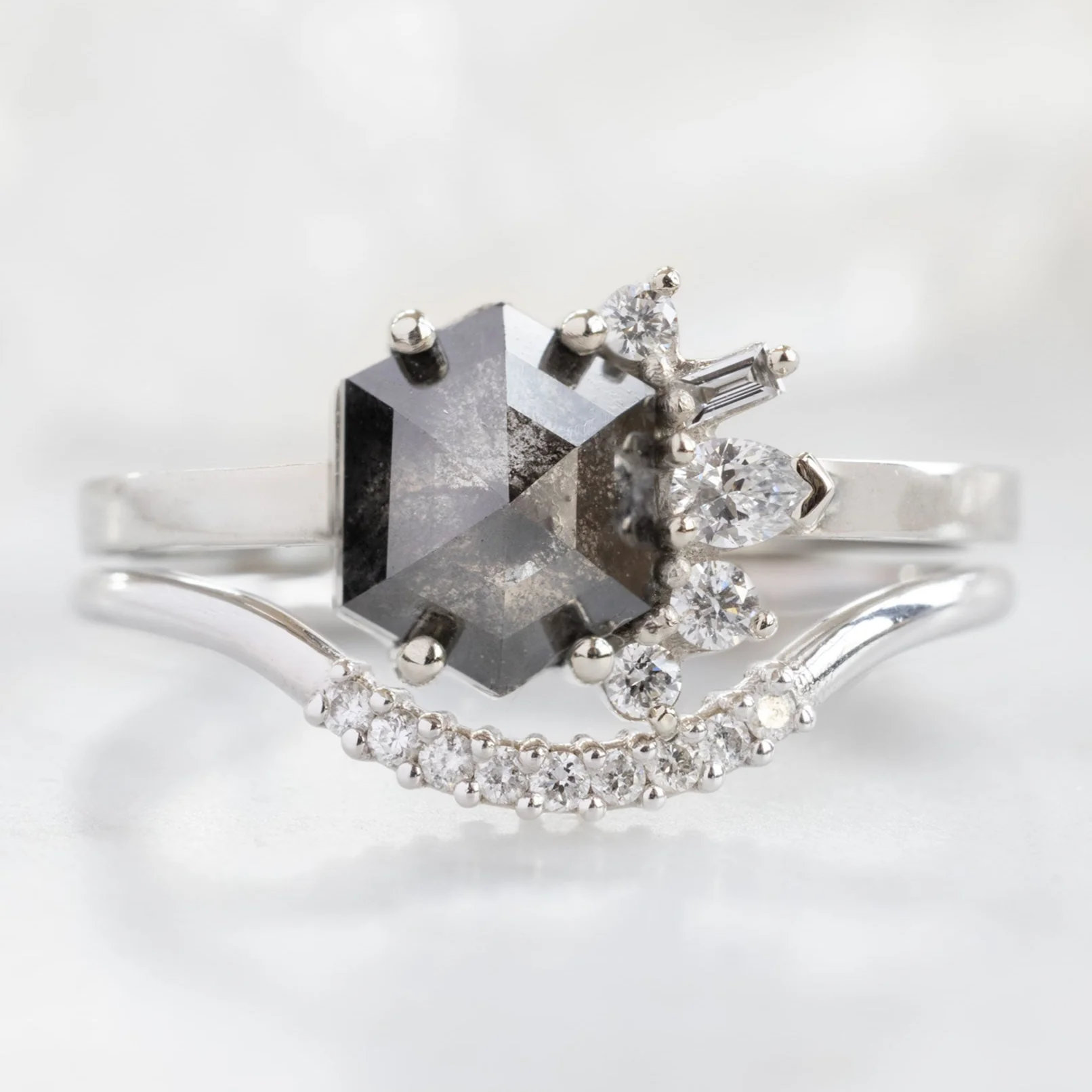 The Cluster Ring | 1.25ct Hexagon Black Diamond in 14K White Gold - Image 4