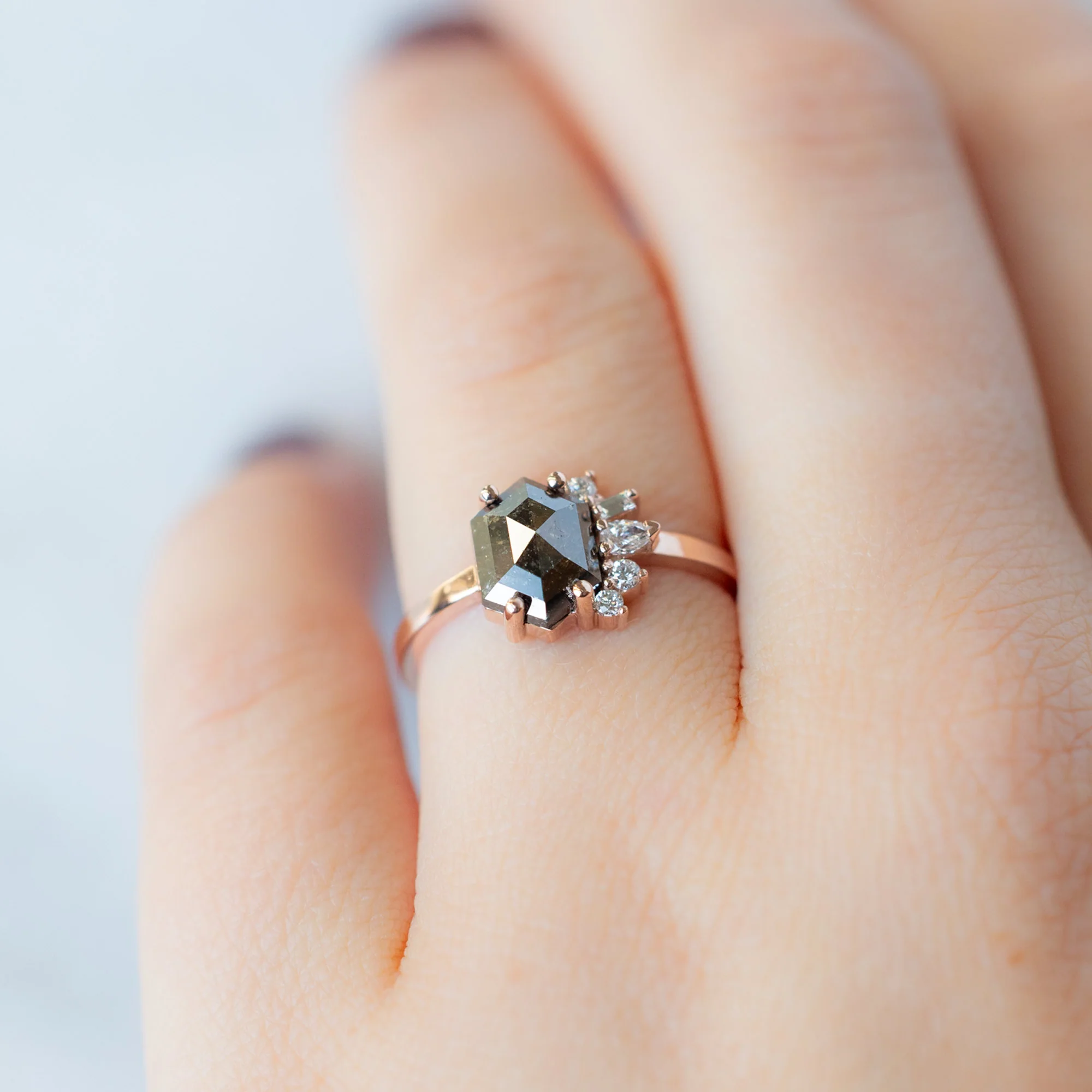 The Cluster Ring | 1.49ct Hexagon Black Diamond in 14K Rose Gold - Image 2
