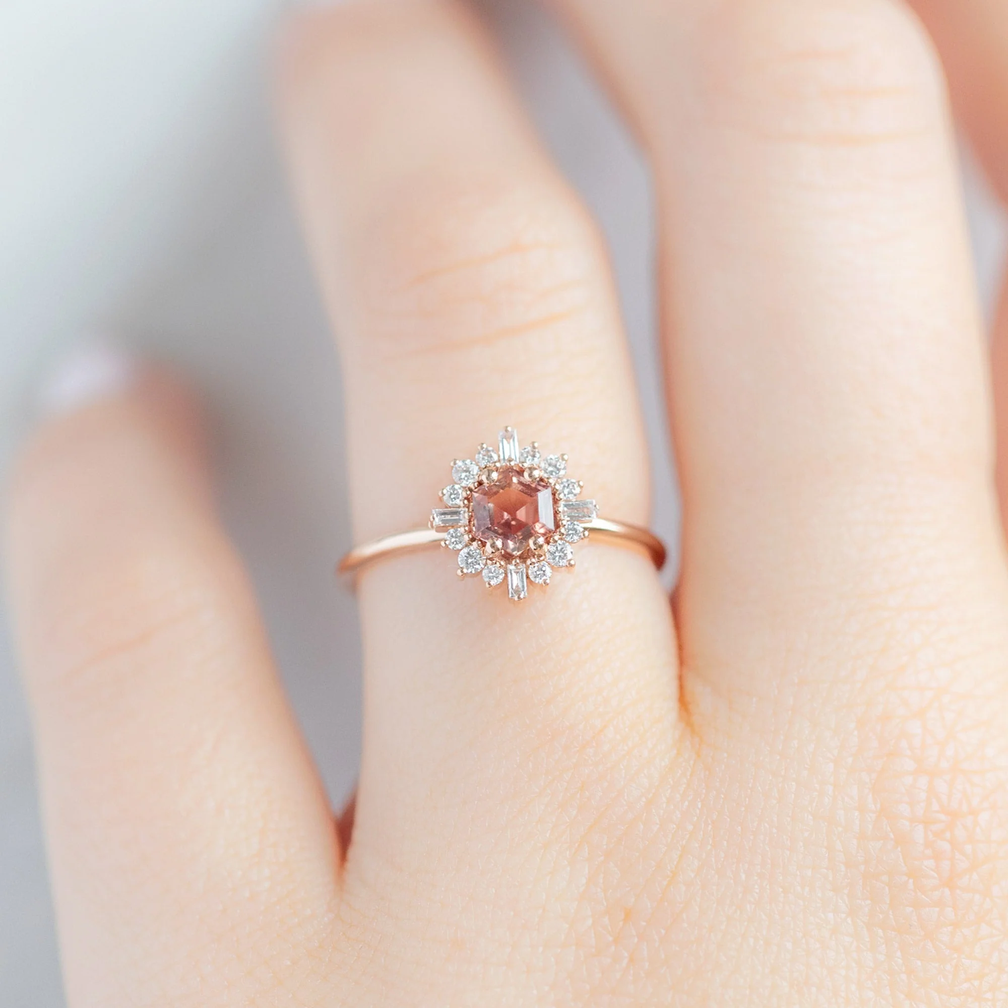 The Compass Ring | 0.37ct Hexagon Sunstone in 14K Rose Gold - Image 5