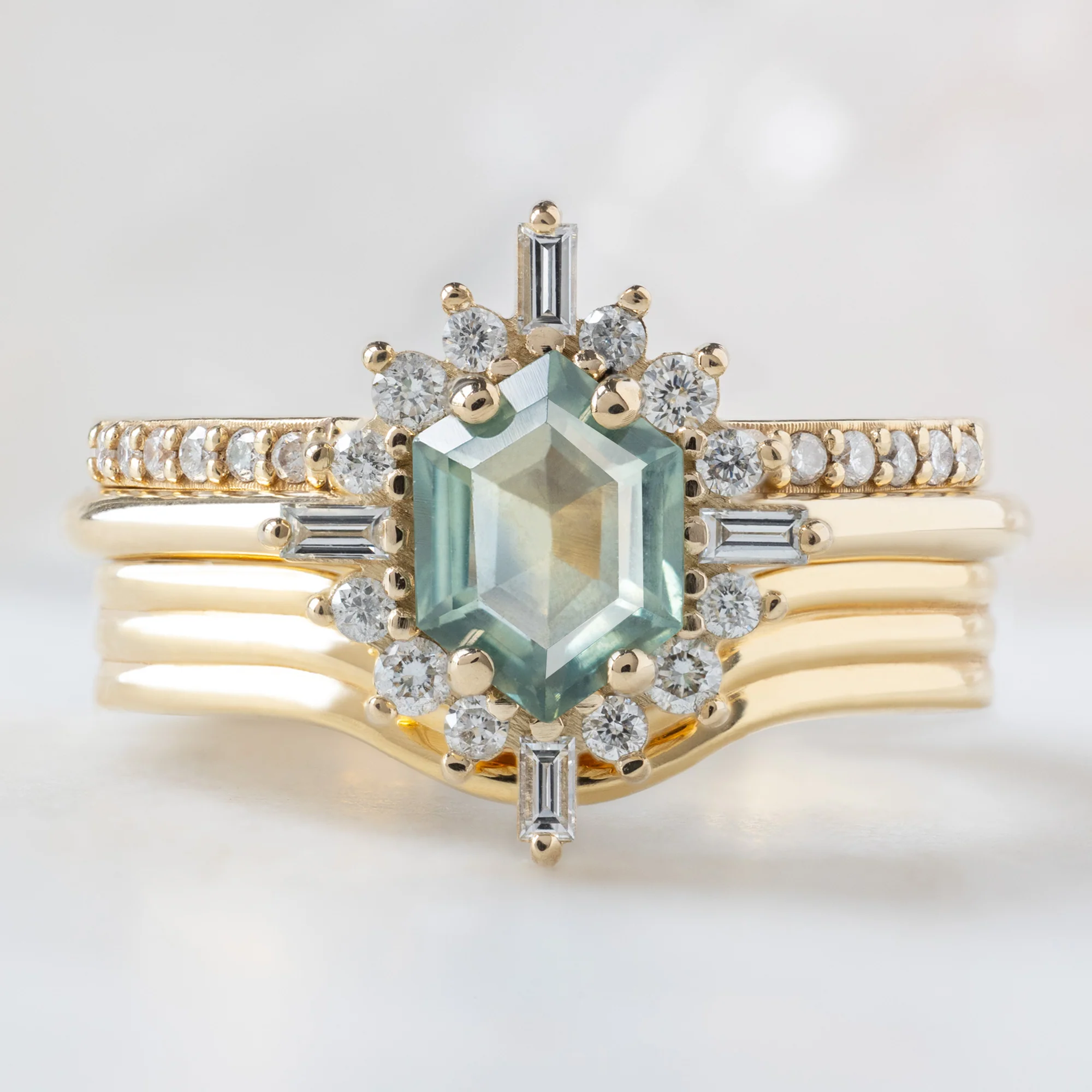 The Compass Ring | 0.77ct Hexagon Montana Sapphire in 14K Yellow Gold - Image 2