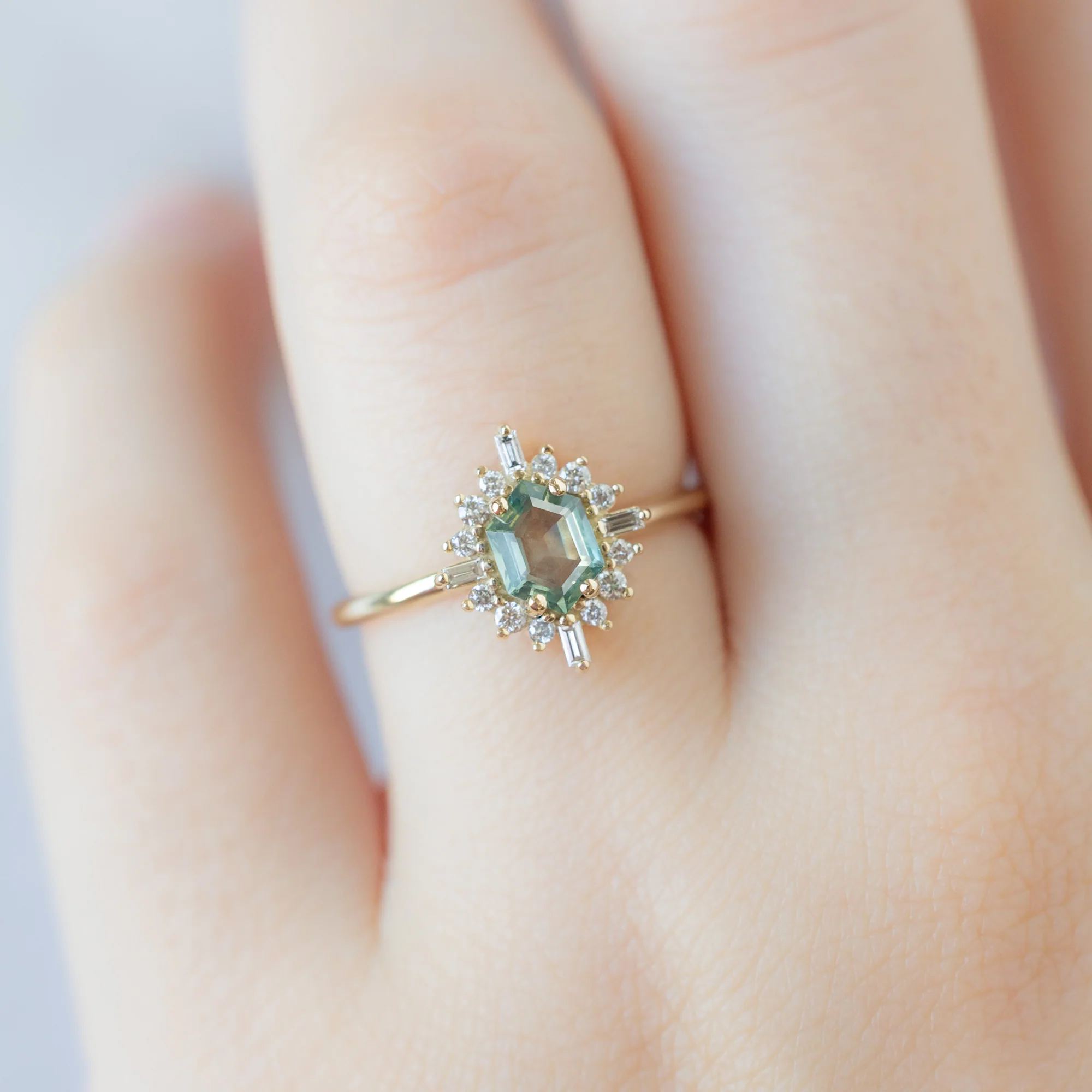 The Compass Ring | 0.77ct Hexagon Montana Sapphire in 14K Yellow Gold - Image 3
