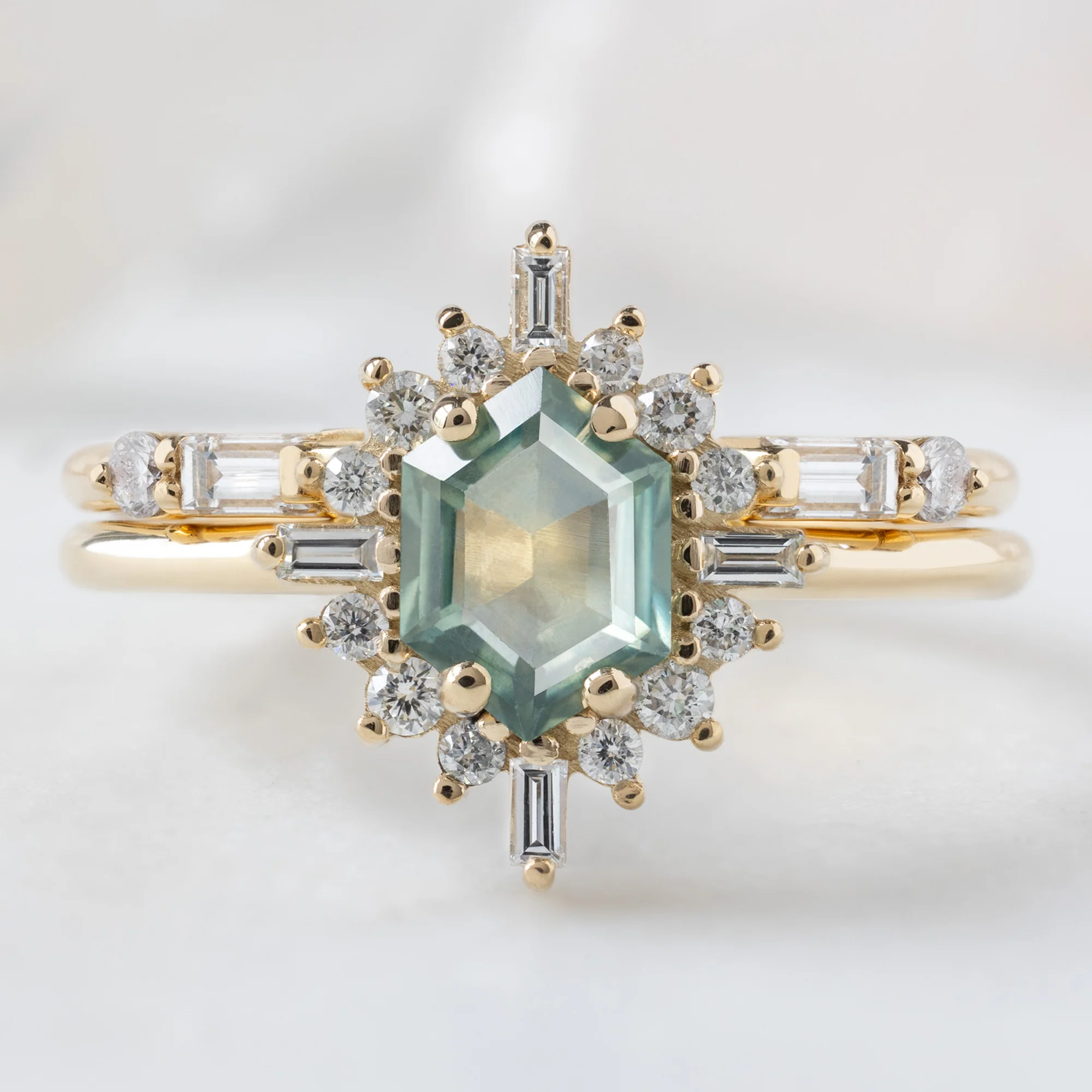 The Compass Ring | 0.77ct Hexagon Montana Sapphire in 14K Yellow Gold - Image 4