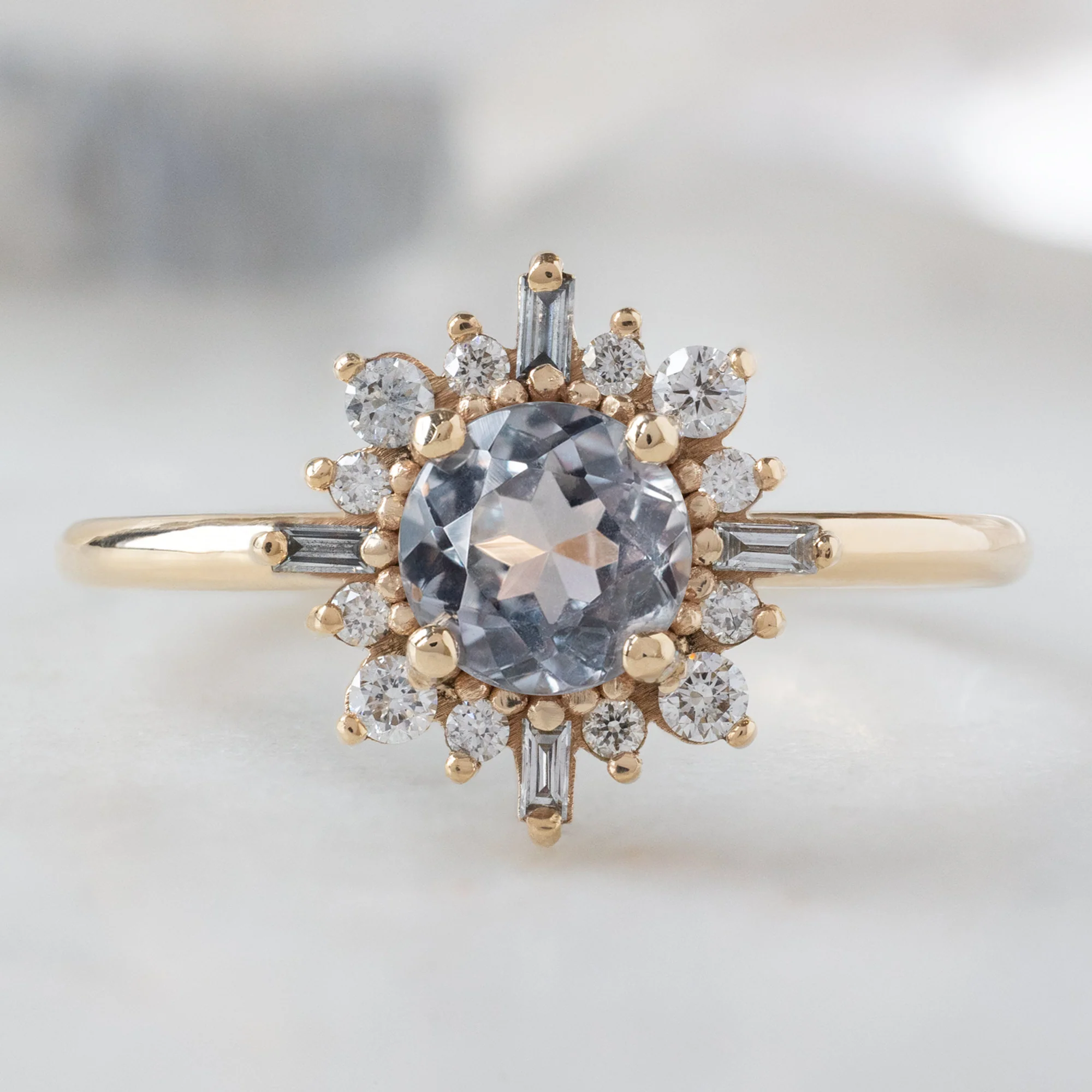 The Compass Ring | 0.77ct Round Lavender Sapphire in 14K Yellow Gold