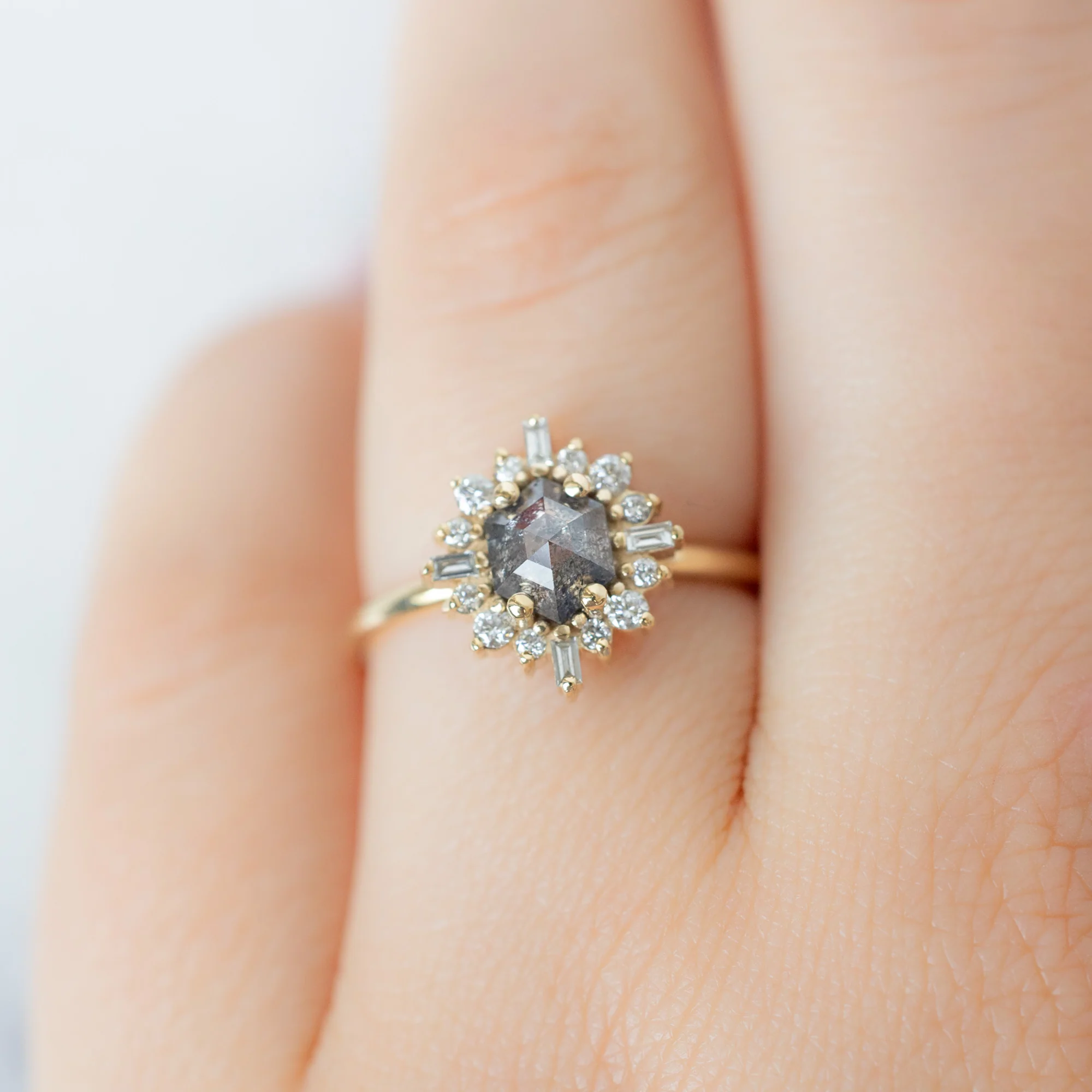 The Compass Ring | 0.86ct Hexagon Salt and Pepper Diamond in 14K Yellow Gold - Image 4
