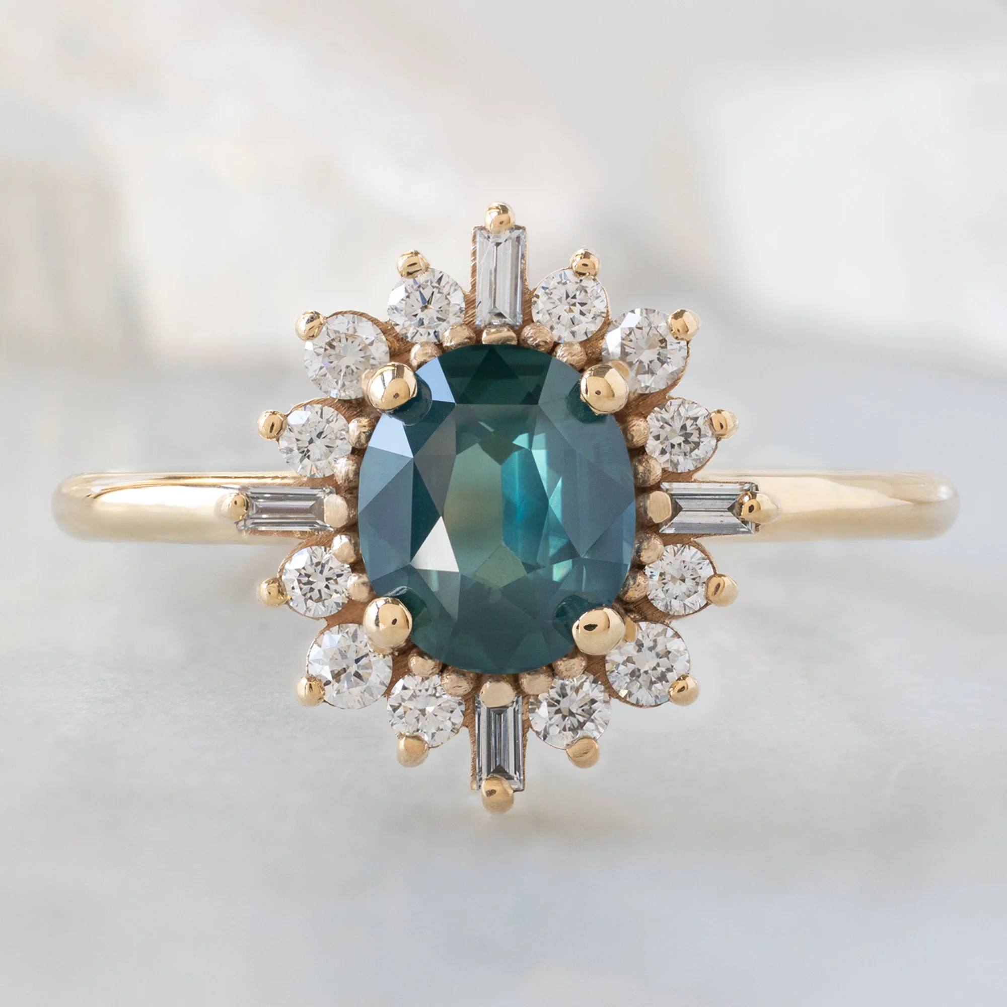 The Compass Ring | 1.03ct Oval Blue Sapphire in 14K Yellow Gold