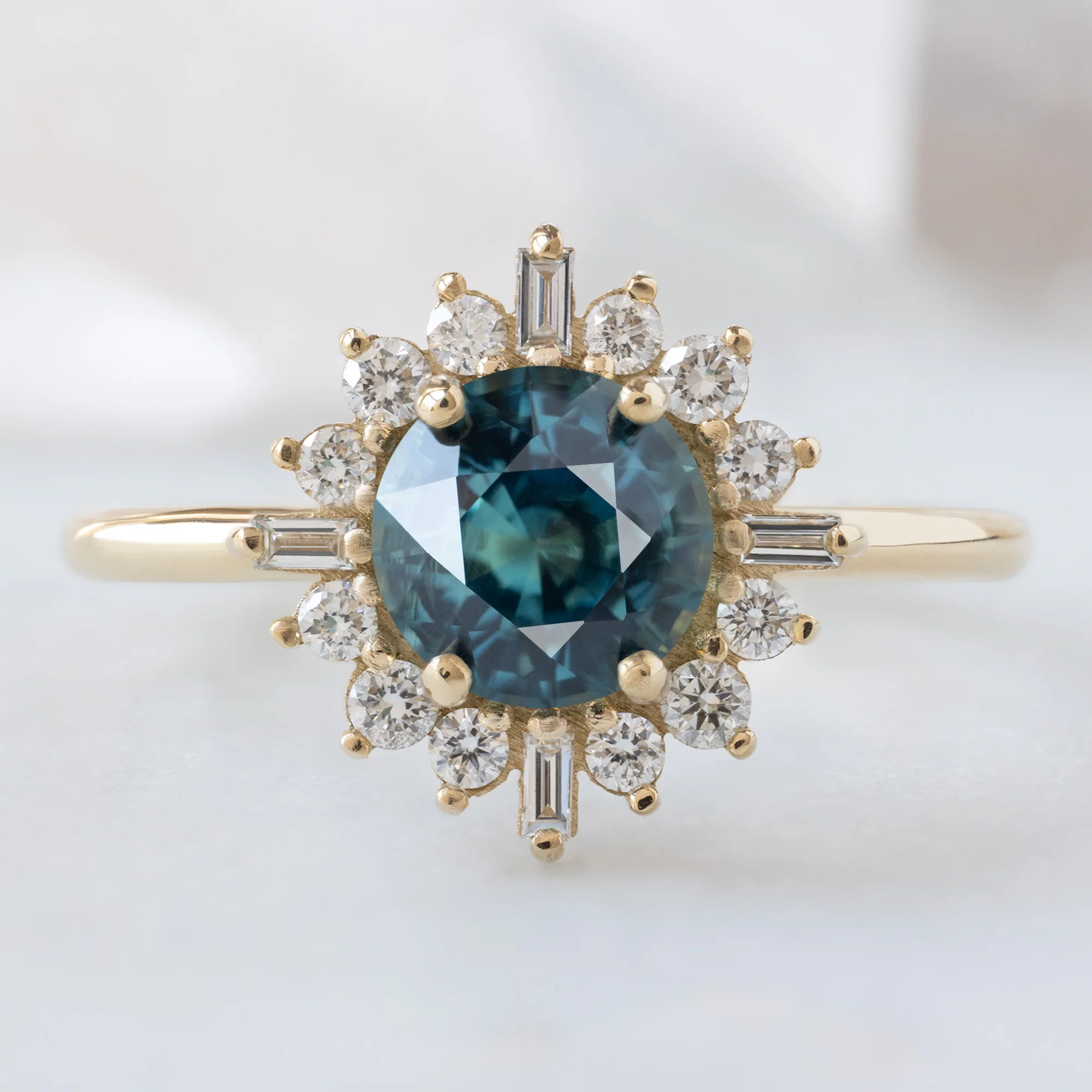 The Compass Ring | 1.19ct Round Blue Sapphire in 14K Yellow Gold