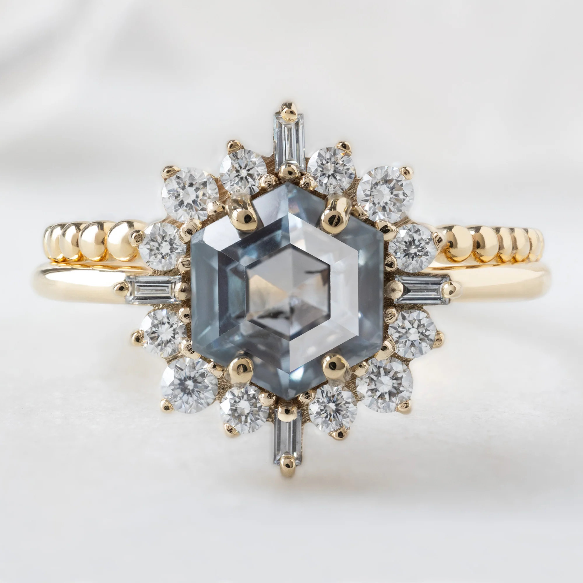 The Compass Ring | 1.67ct Hexagon Grey Sapphire in 14K Yellow Gold - Image 3