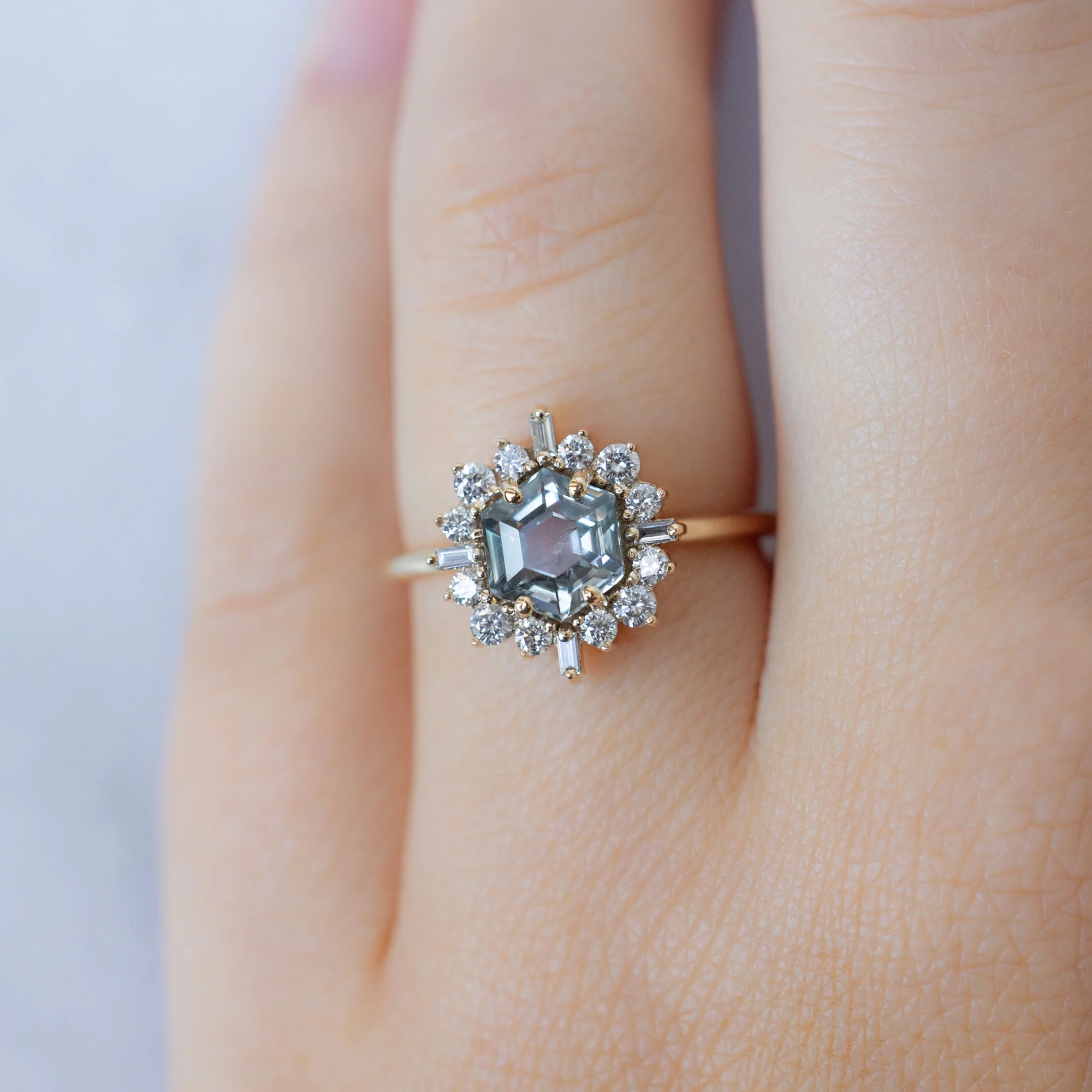 The Compass Ring | 1.67ct Hexagon Grey Sapphire in 14K Yellow Gold - Image 4