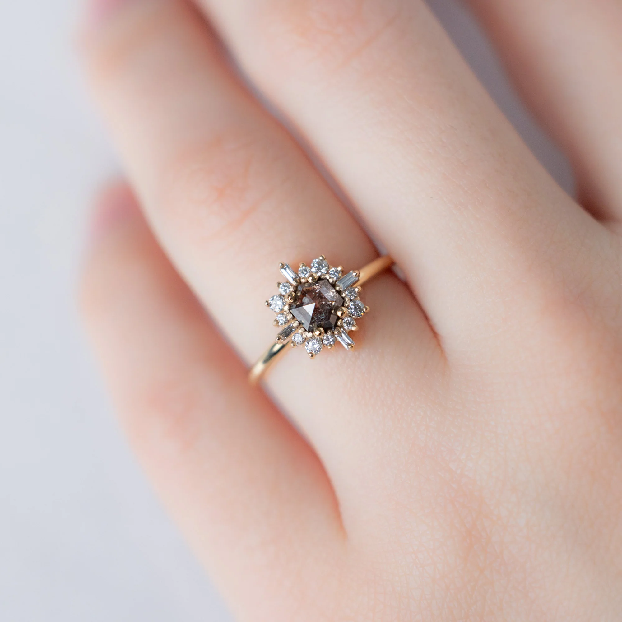 The Compass Ring | Build Your Own Hexagon Salt and Pepper Diamond Engagement Ring - Image 10