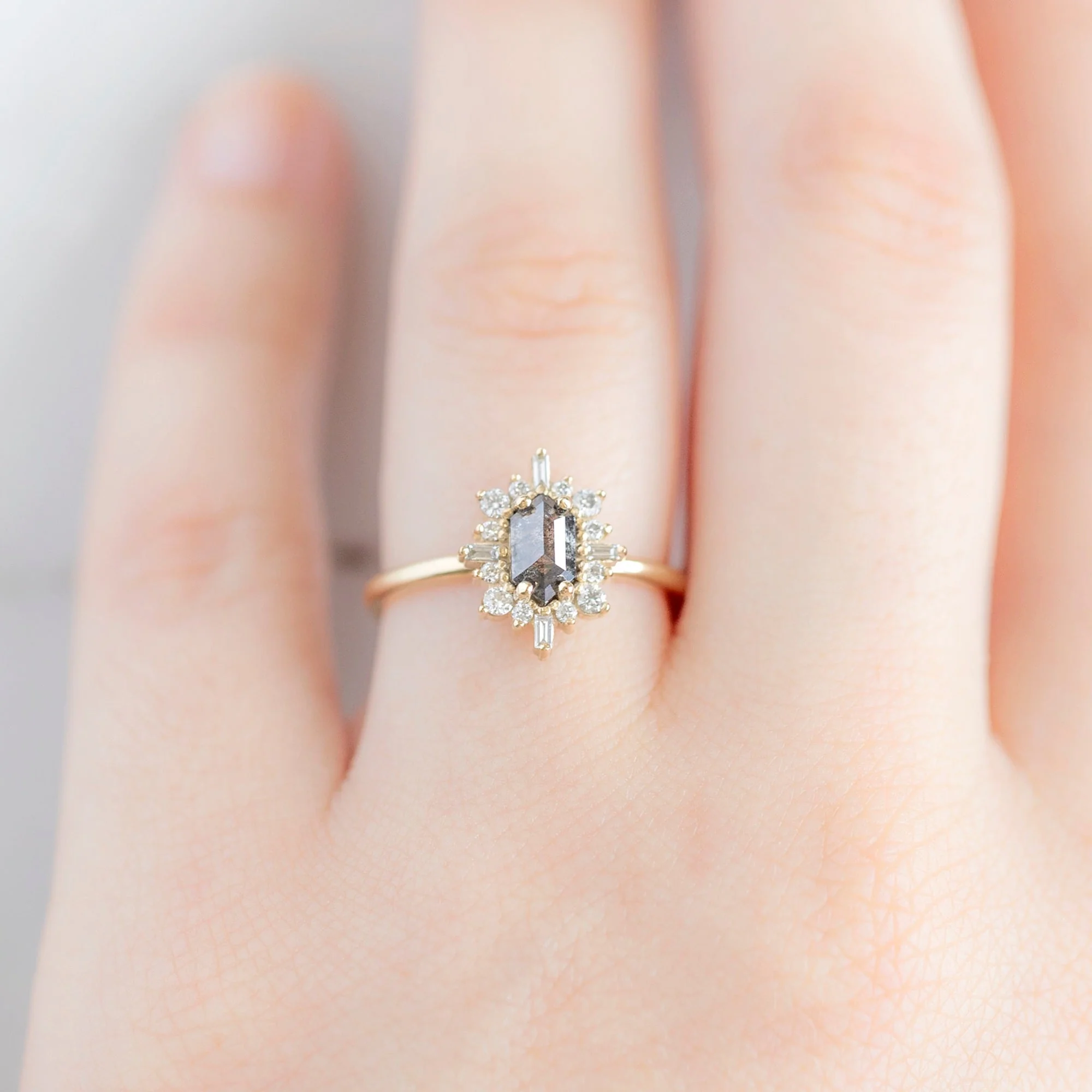 The Compass Ring | Build Your Own Hexagon Salt and Pepper Diamond Engagement Ring - Image 11