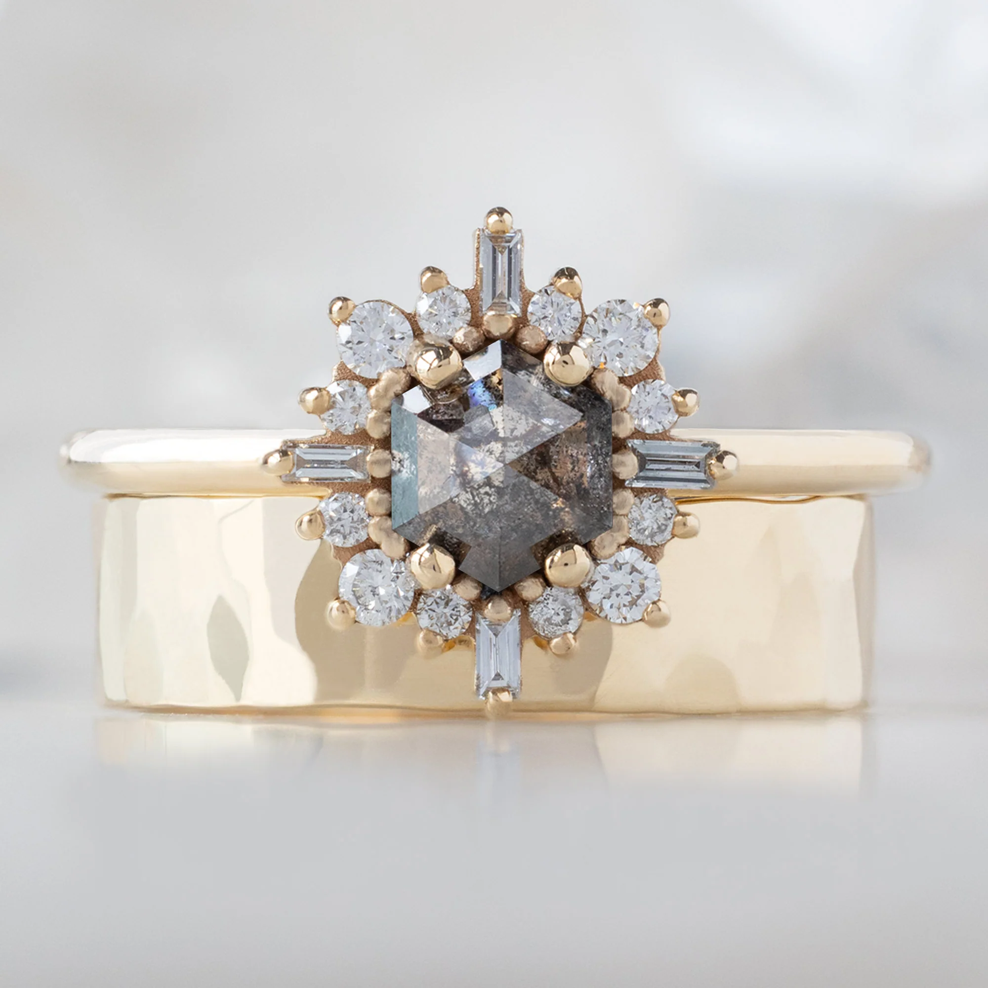 The Compass Ring | Build Your Own Hexagon Salt and Pepper Diamond Engagement Ring - Image 4